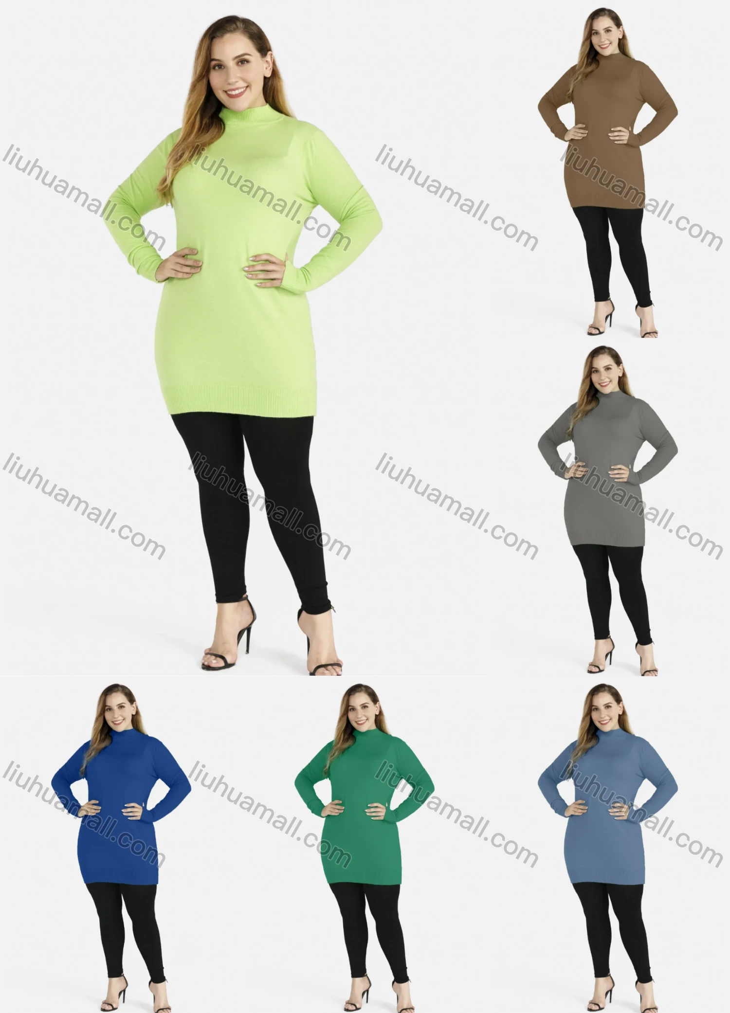 Wholesale Women's Plain Round Neck Long Sleeve Fitted Mid Length Pullover Sweater - Liuhuamall