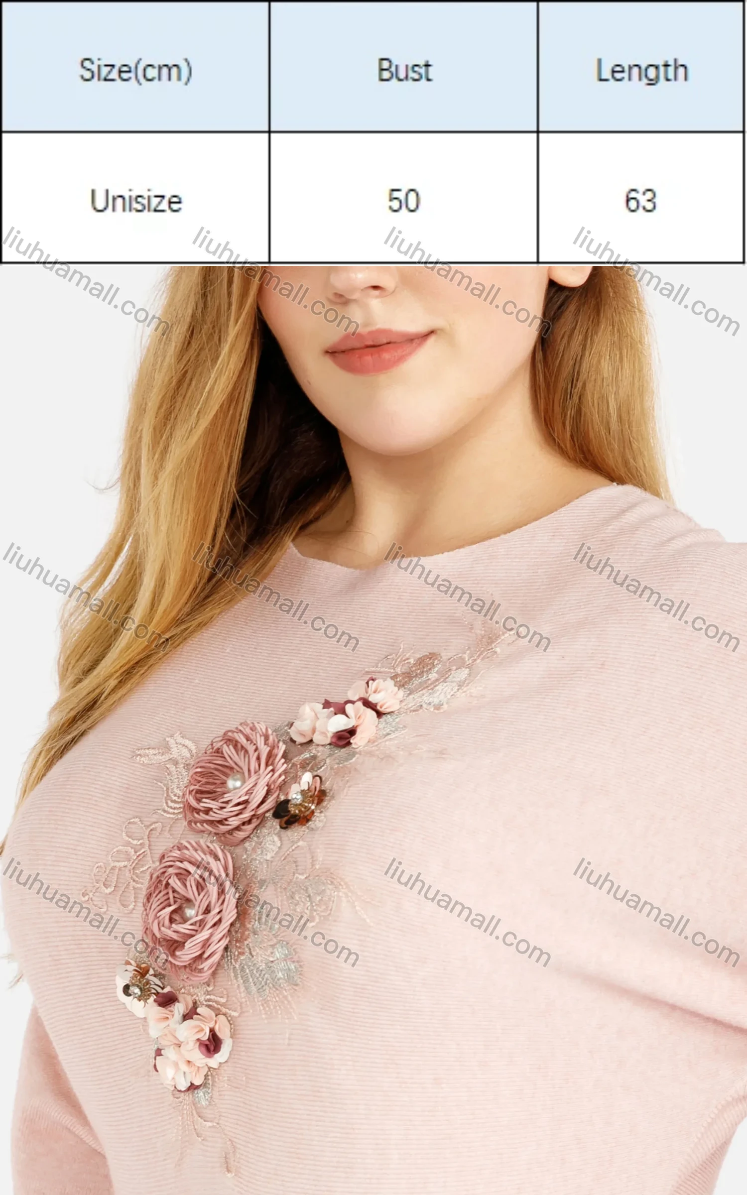 Wholesale Women's Lace 3D Floral Appliques Round Neck Long Sleeve Pullover Knit Top - Liuhuamall