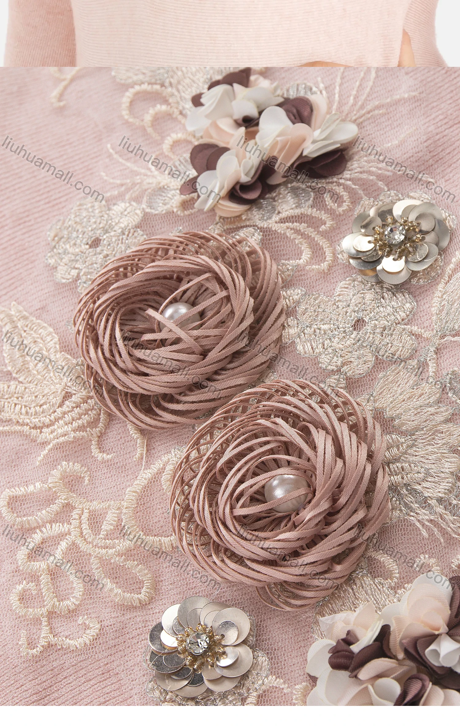 Wholesale Women's Lace 3D Floral Appliques Round Neck Long Sleeve Pullover Knit Top - Liuhuamall