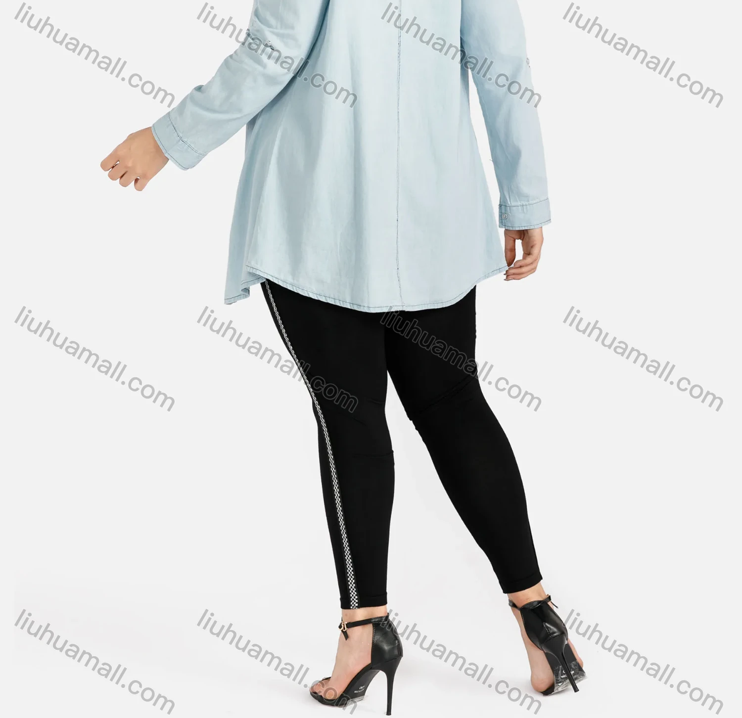 Wholesale Women's Casual Long Sleeve Flap Pocket Button Front Long Denim Shirt - Liuhuamall