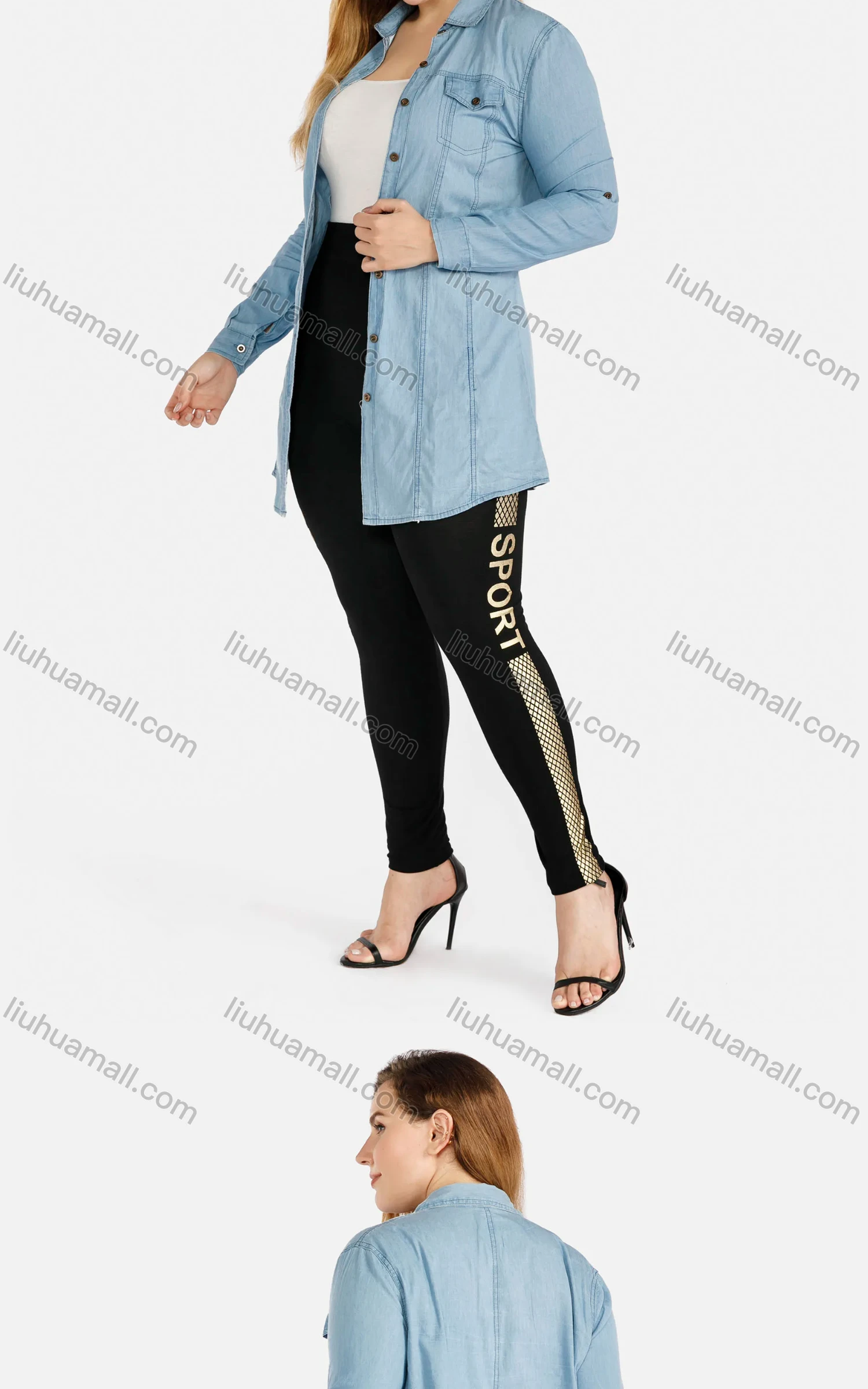 Wholesale Women's Casual Long Sleeve Flap Pocket Button Front Long Denim Shirt - Liuhuamall