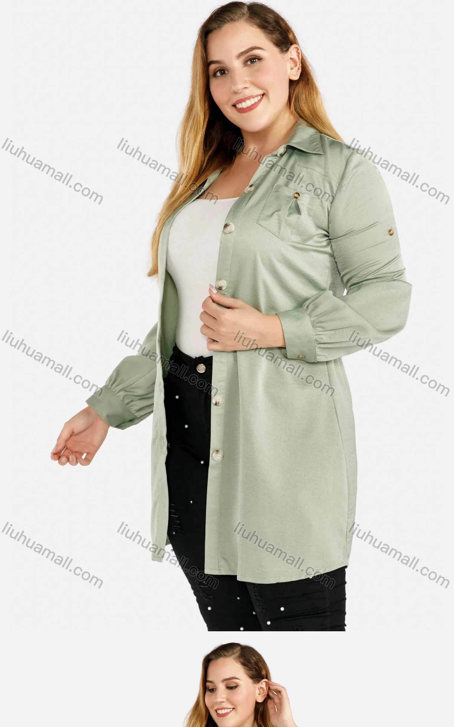 Wholesale Women's Casual Long Lantern Sleeve Floral Embroidery Button Front Damask Shirt - Liuhuamall