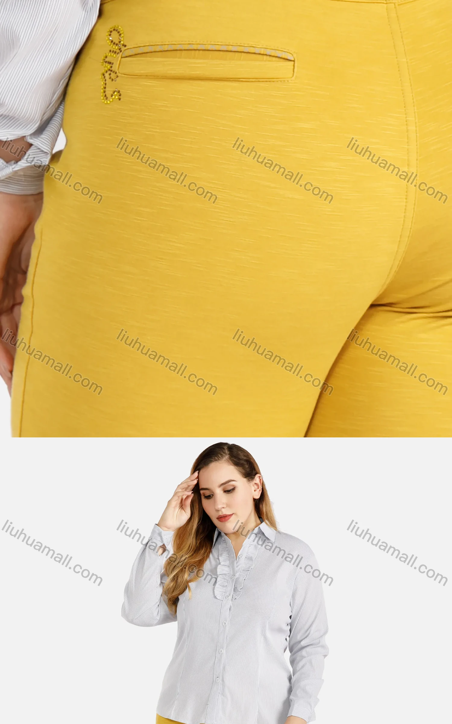 Wholesale Women's Casual Rhinestone Button Closure Skinny Pants - Liuhuamall