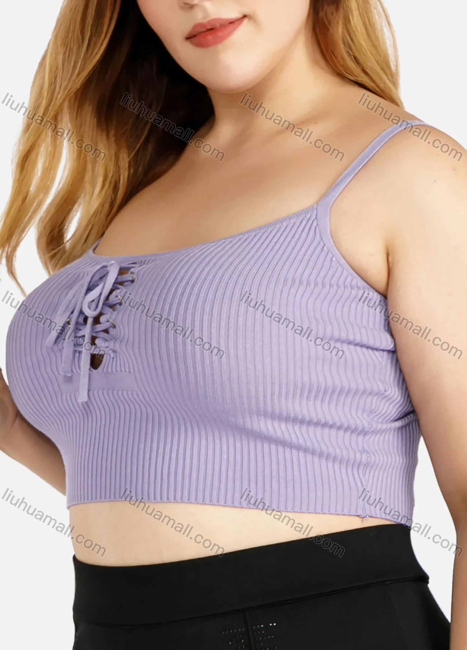 Wholesale Women's Plus Size Spaghetti Strap Plain Ruched Crop Camisole Top - Liuhuamall