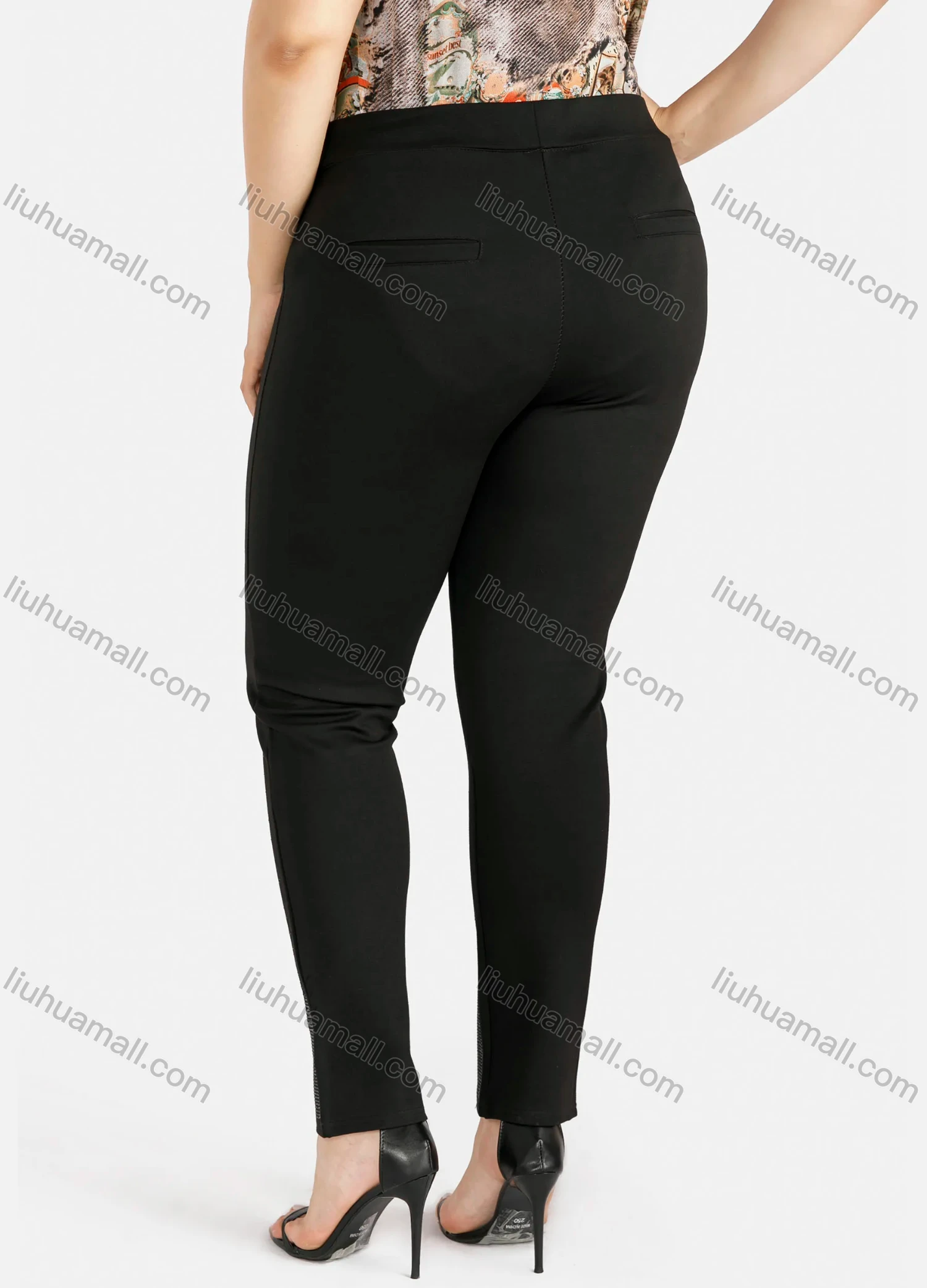 Wholesale Women's Plus Size Rhinestone Elastic Waist Plain Casual Skinny Pants - Liuhuamall