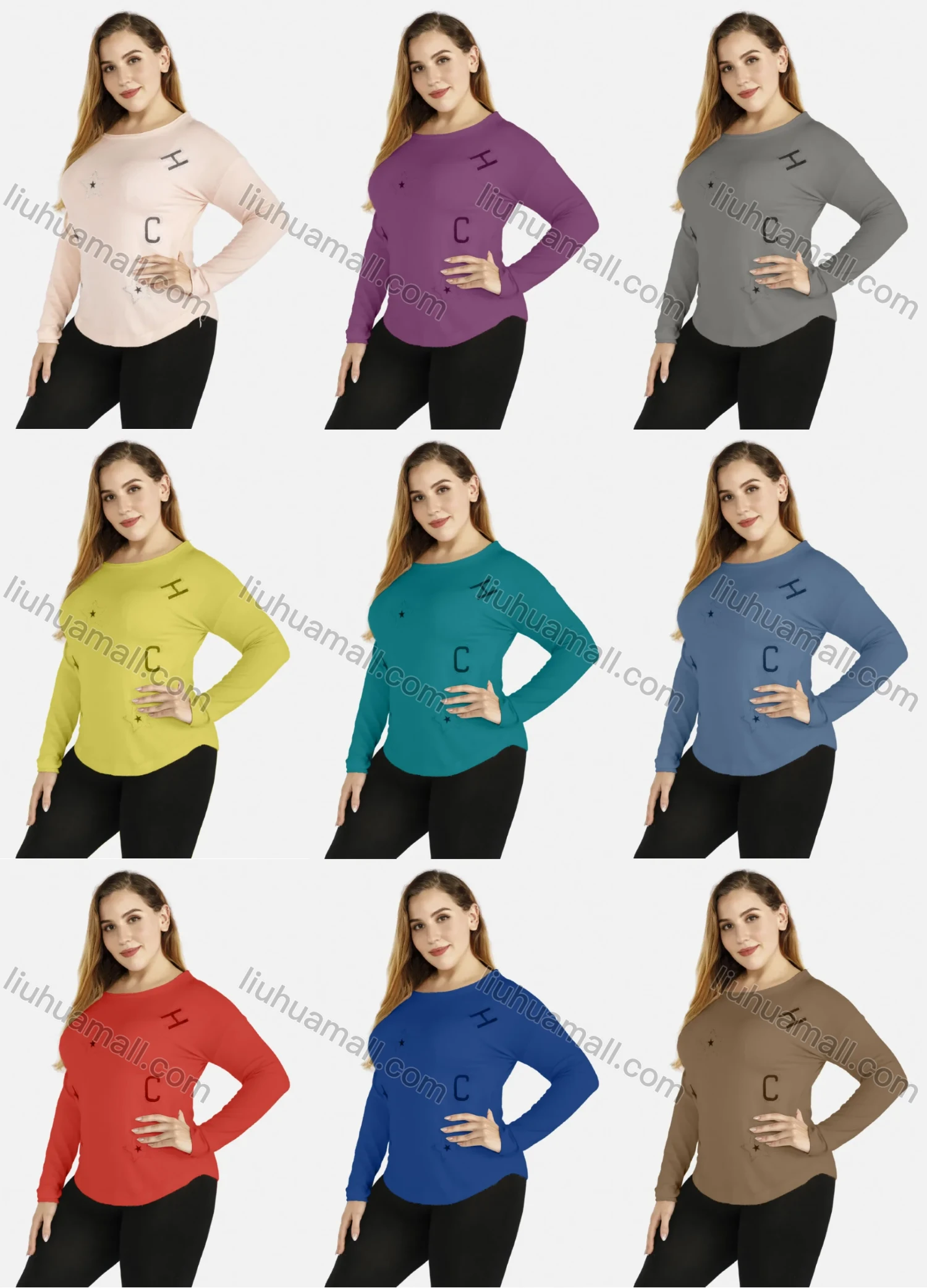 Wholesale Women's Casual Round Neck Long Sleeve Rib-Knit Top - Liuhuamall