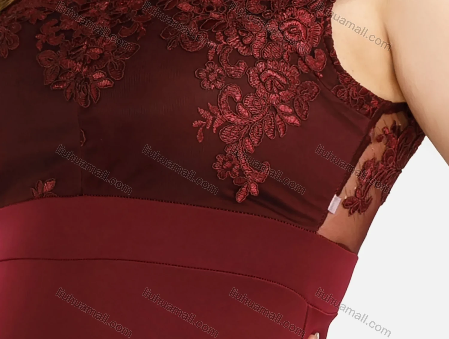 Wholesale Women's Fashion Off Shoulder Plain Embroidered Splicing Zip Back Lace Appliques Mermaid Evening Dress - Liuhuamall