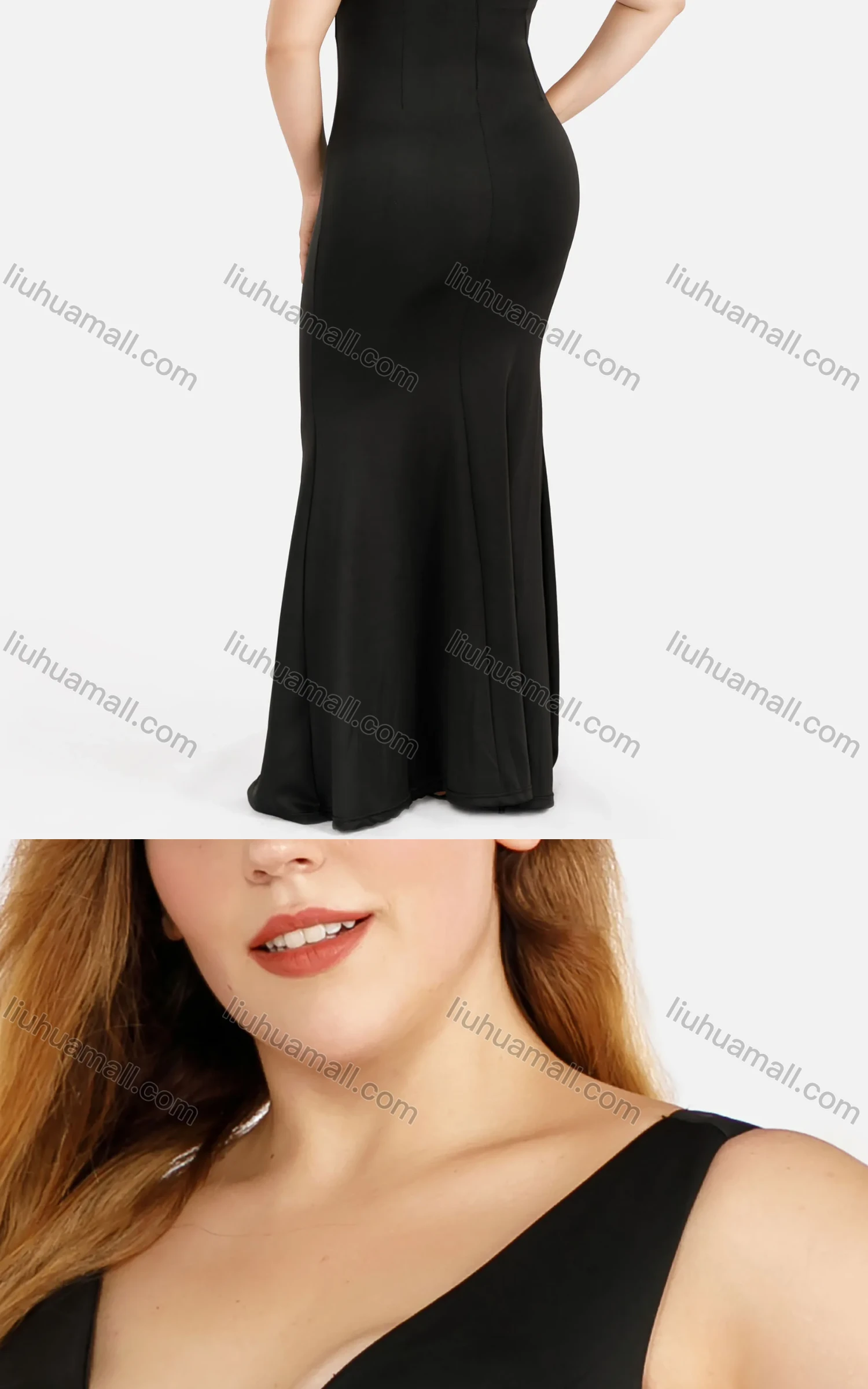 Wholesale Women's Elegant Plain Deep V-Neck Zip Back Sequin Split Wrap Hem Evening Dress - Liuhuamall