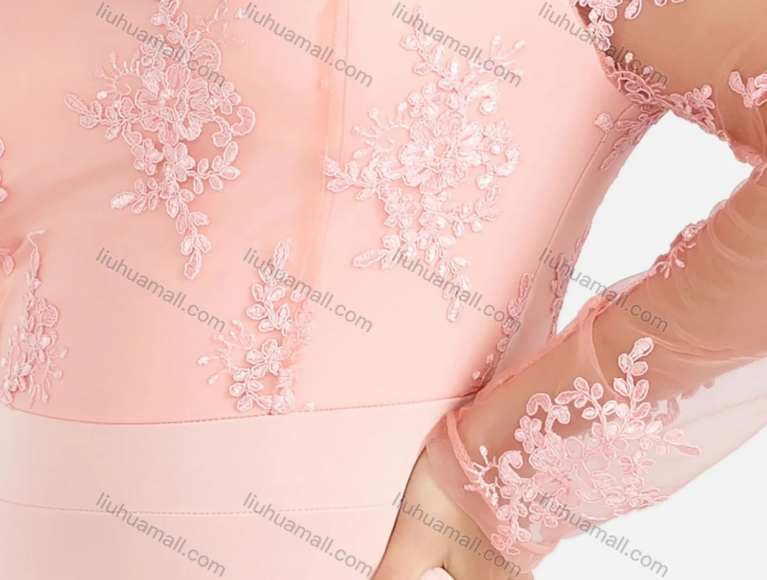 Wholesale Women's Elegant Plain Off Shoulder Splicing Zipper Sheer Mesh Appliques Mermaid Evening Dress - Liuhuamall