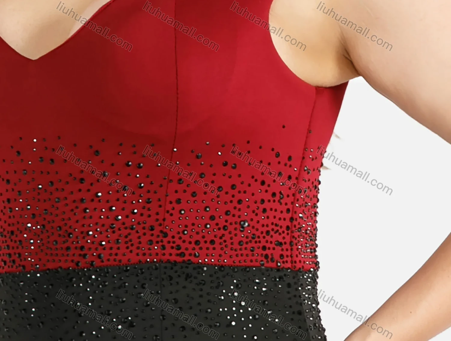 Wholesale Women's Fashion V Neck Sleeveless Splicing Two Tone Rhinestone Zipper Split Thigh Evening Dress - Liuhuamall