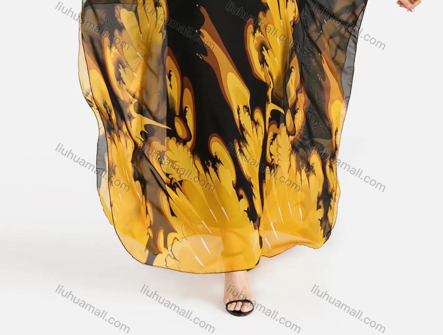 Wholesale Women's African V Neck Batwing Sleeve Abstract Print Muslim Rhinestone Decor Maxi Kaftan Dress Africa - Liuhuamall