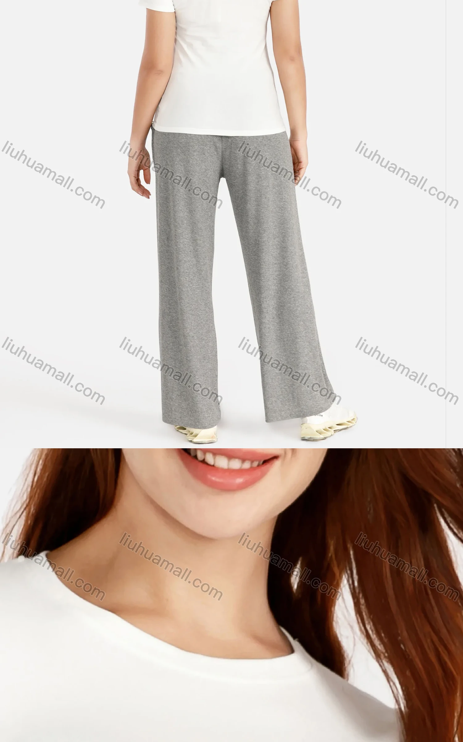 Wholesale Women's Summer Round Neck Letter Print Tee&Wide Leg Pants Set - Liuhuamall