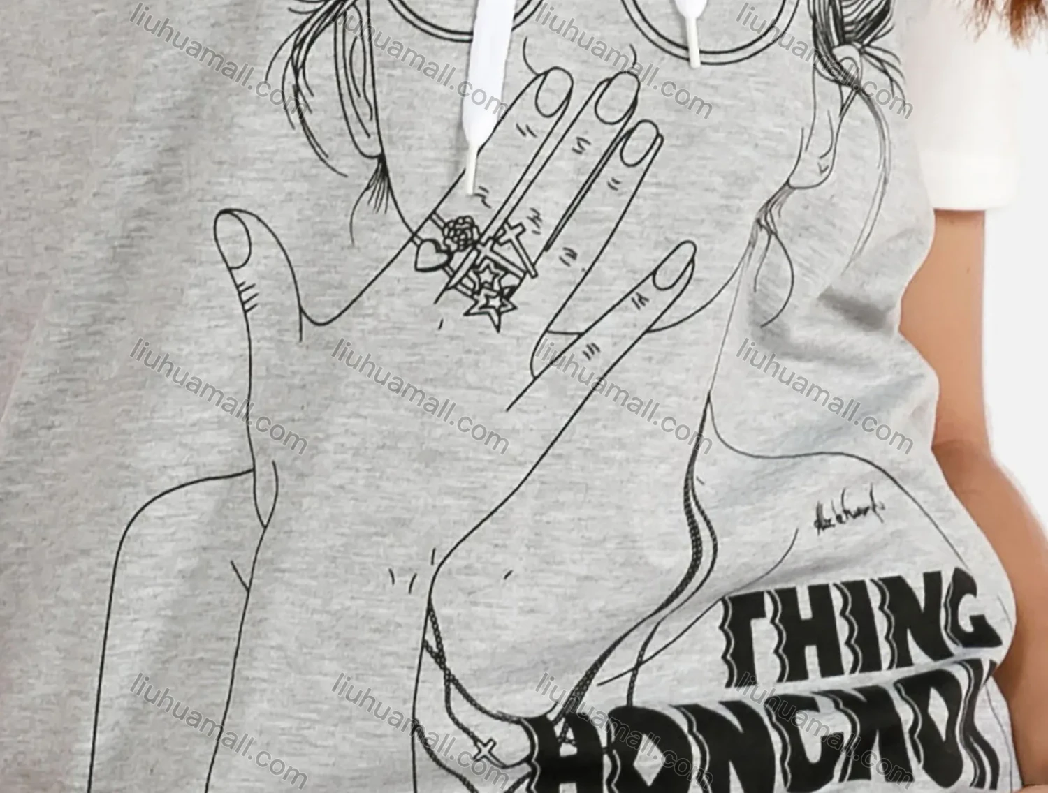 Wholesale Women's Spring Short Sleeve Figure Print Sweatshirt&Pants Hooded Set - Liuhuamall