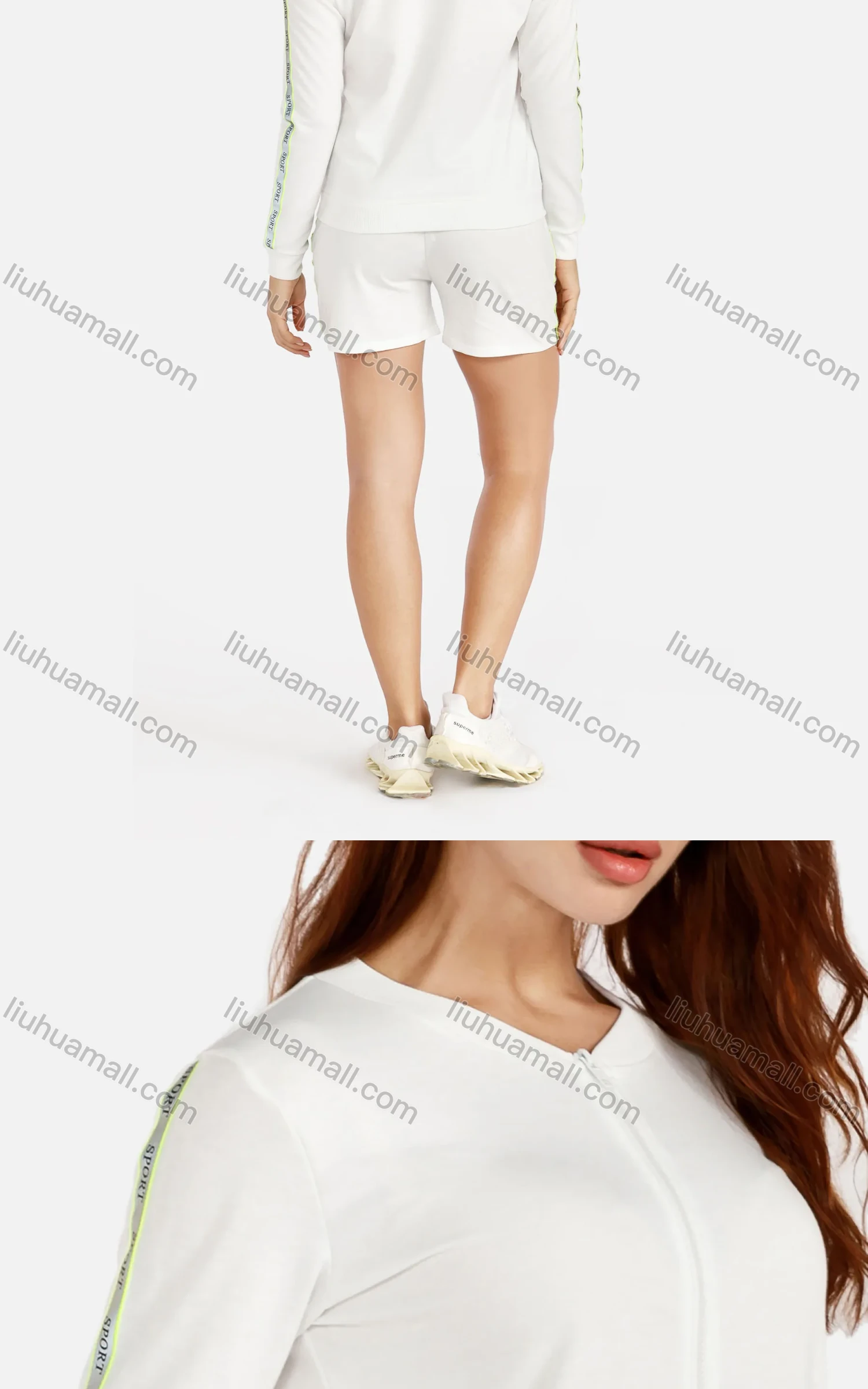 Wholesale Women's Fall Zip Front Track Jacket&Shorts Jogging Set - Liuhuamall