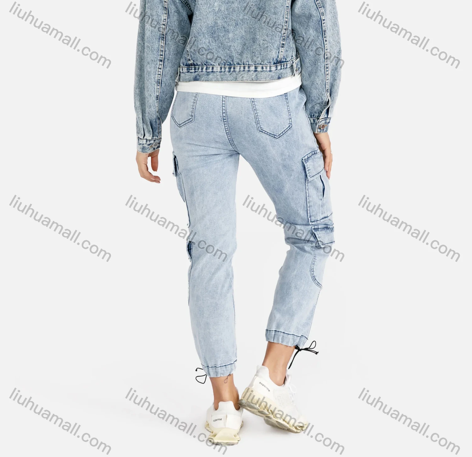 Wholesale Women's Fashion Long Sleeve Button Front Rhinestone Crop Denim Jacket - Liuhuamall