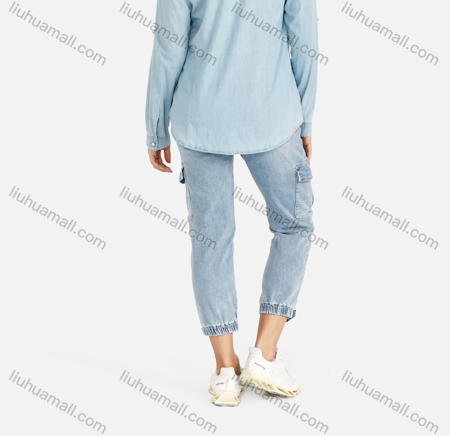 Wholesale Women's Fashion Long Sleeve Sequin Button Front Flap Pockets Denim Shirt - Liuhuamall