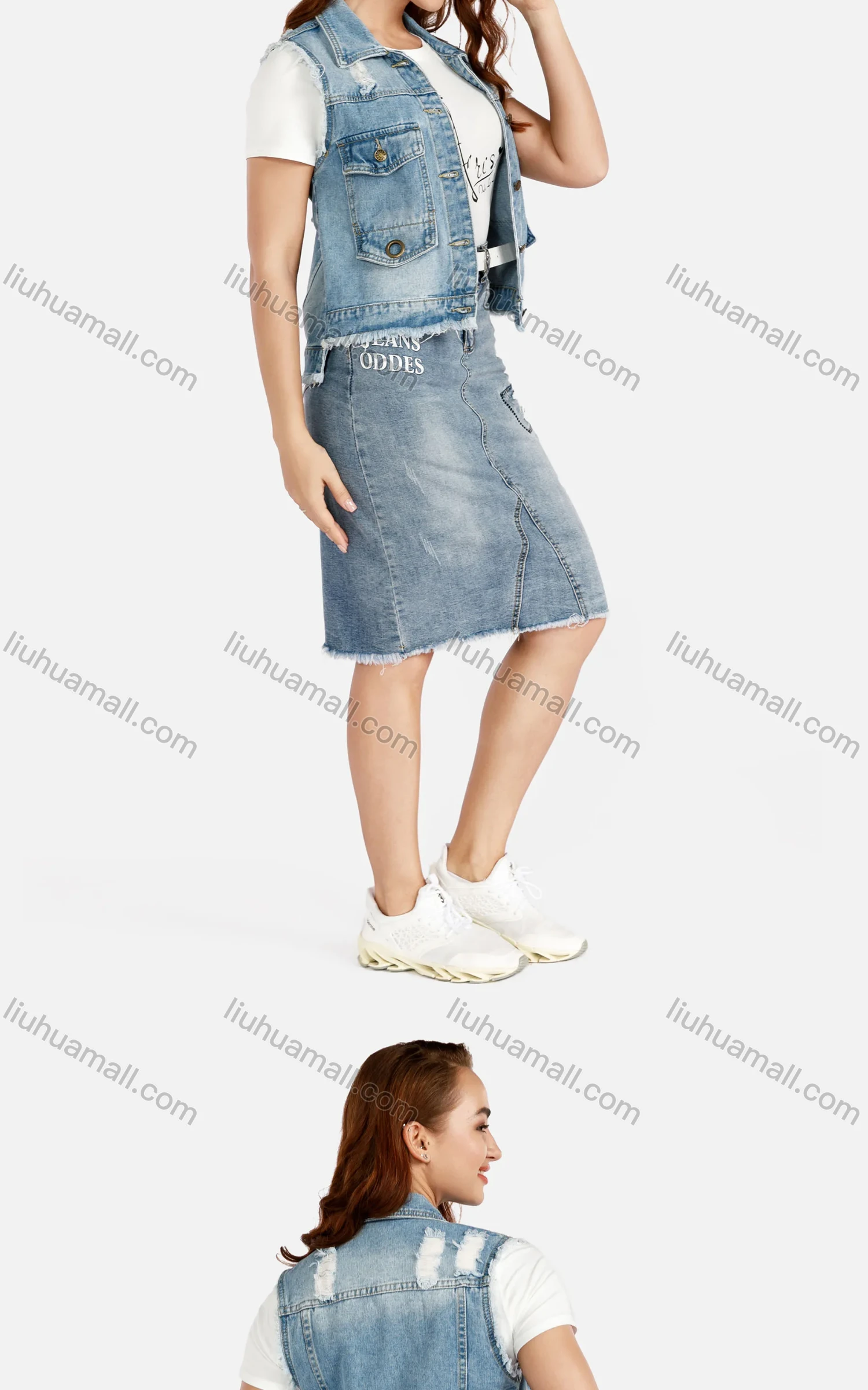 Wholesale Women's Casual Fitted Ripped Distressed Frayed Button Down Denim Vest With Pocket - Liuhuamall