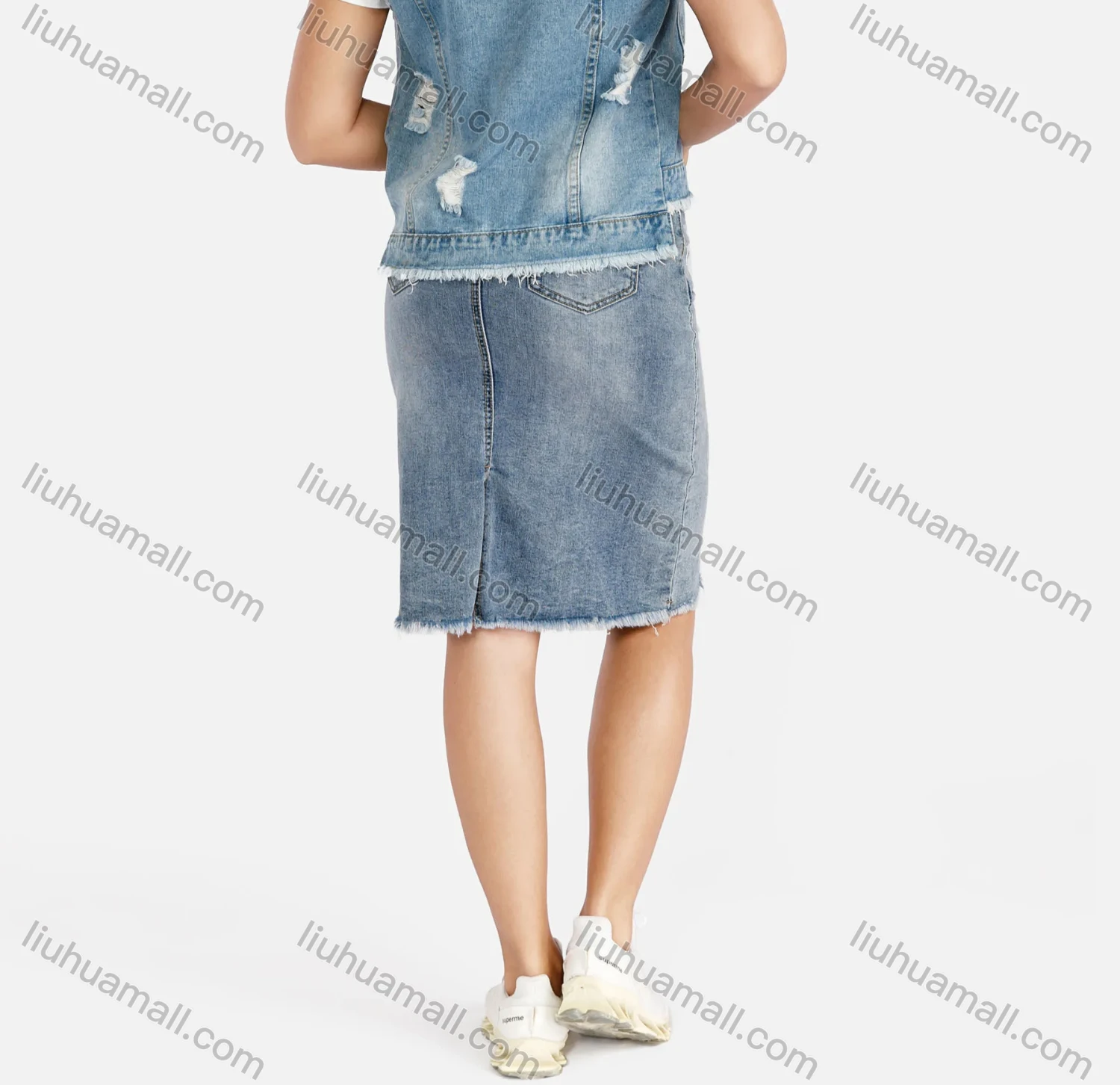 Wholesale Women's Casual Fitted Ripped Distressed Frayed Button Down Denim Vest With Pocket - Liuhuamall