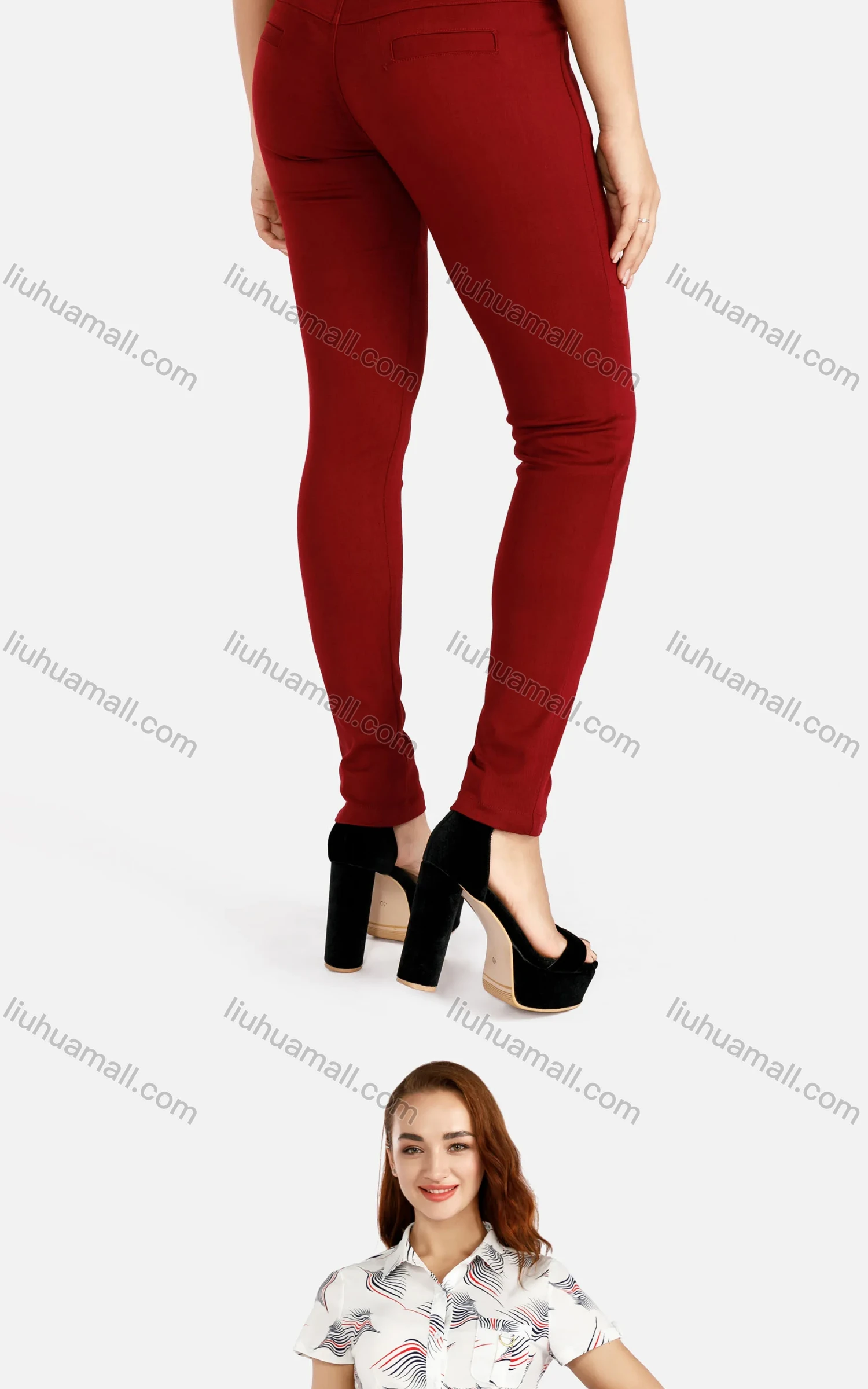 Wholesale Women's Plain High Waist Tailored Button Front Pockets Skinny Pants - Liuhuamall