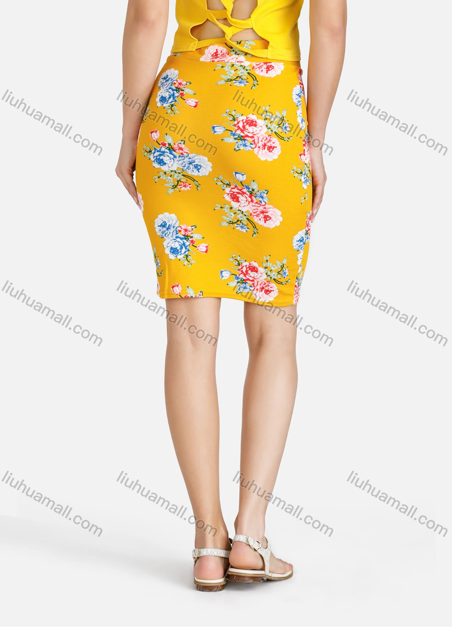 Wholesale Women's Summer Casual Floral Knee Length High Waist Pencil Skirt - Liuhuamall