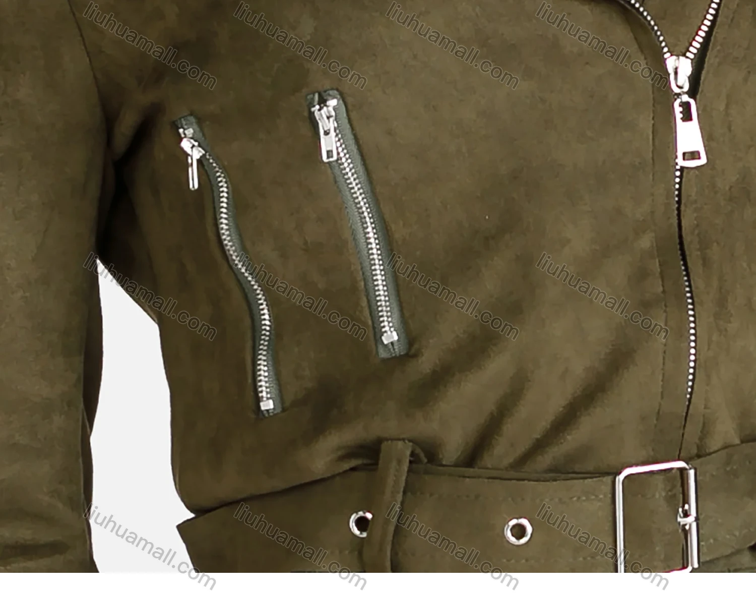 Wholesale Women's Lapel Zipper Crop Suede Jacket With A-Line Ruffle Hem Skirt 2 Piece Set - Liuhuamall