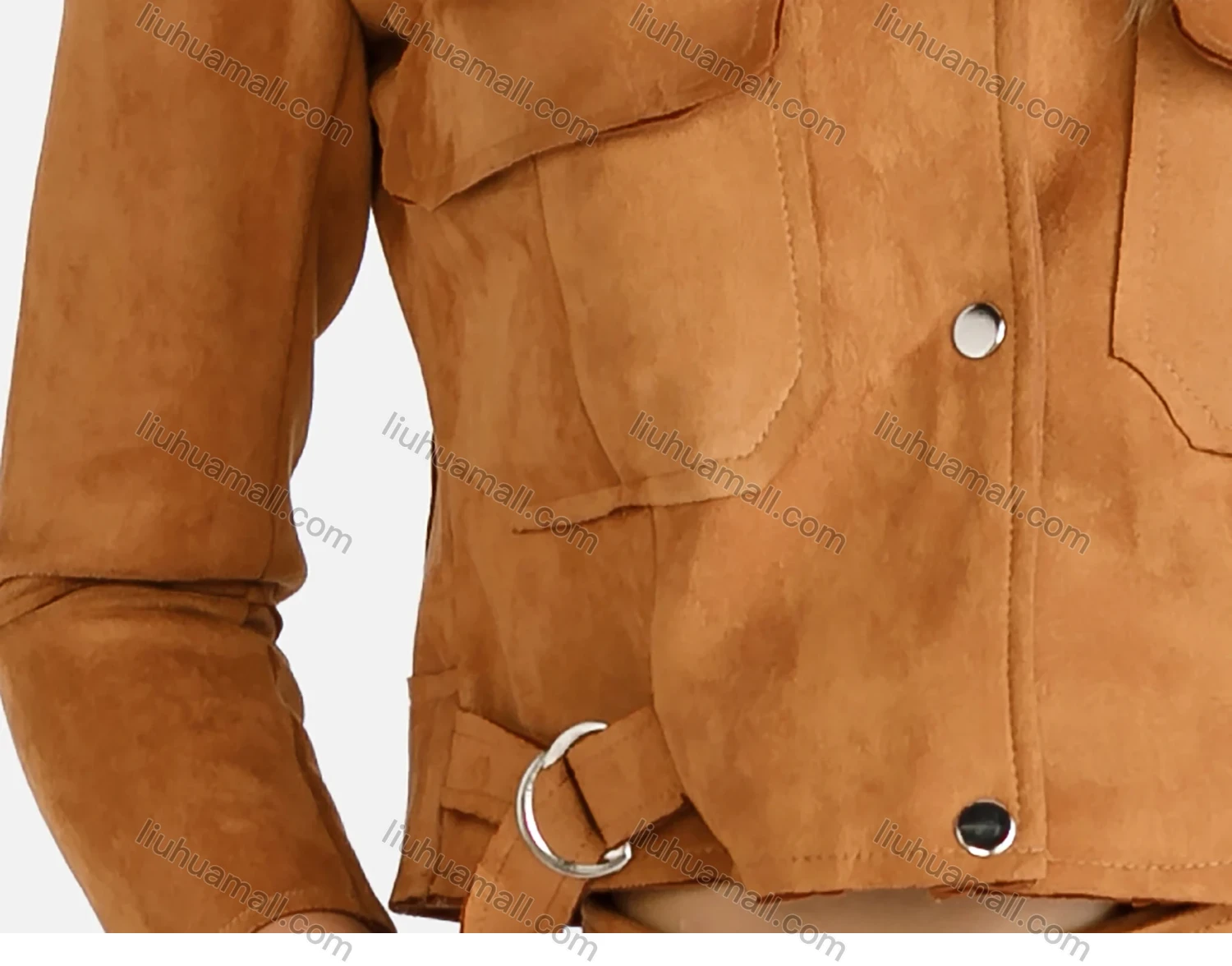 Wholesale Women's Button Down Flap Pocket Crop Suede Jacket With Shorts 2 Piece Set - Liuhuamall