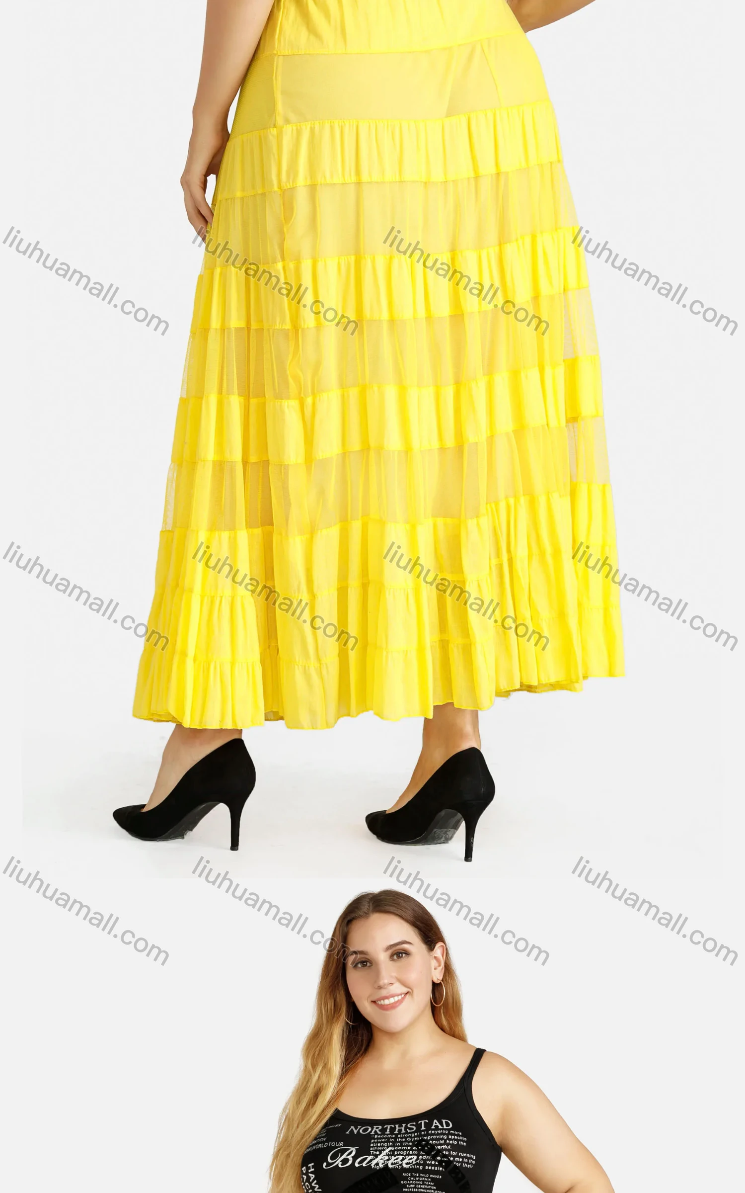 Wholesale Women's Casual Elastic Waist Tiered Pleated Maxi Skirt - Liuhuamall