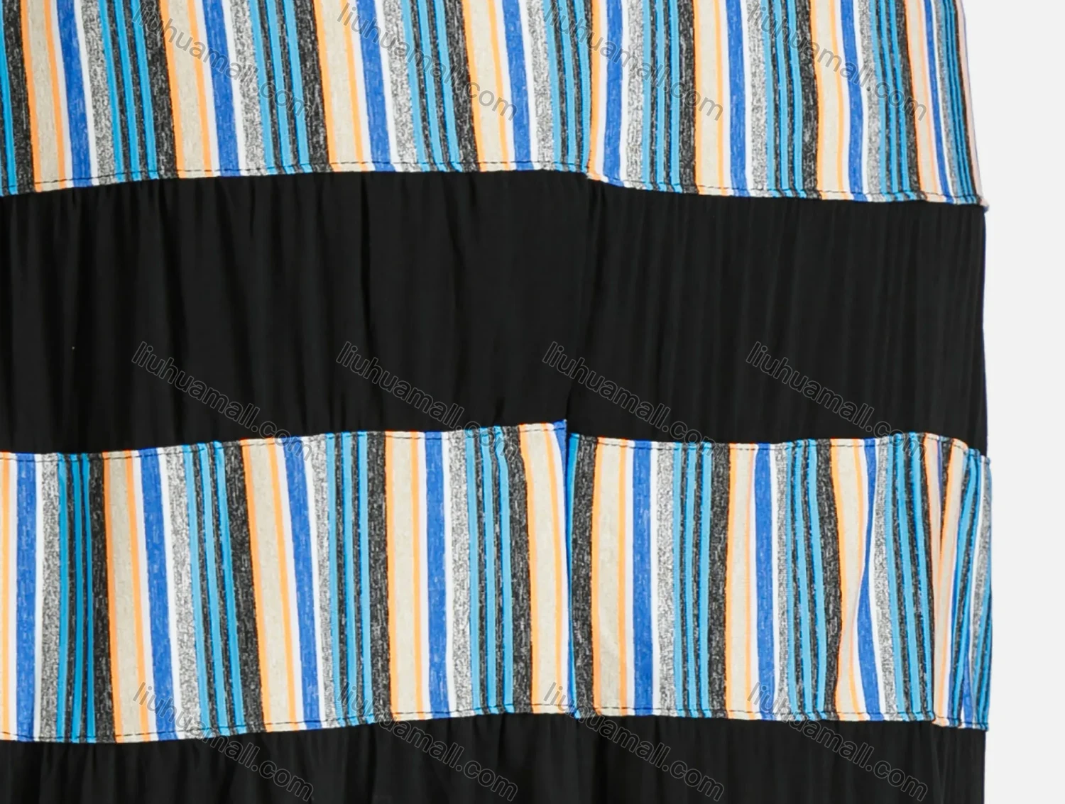 Wholesale Women's Casual Striped Patchwork Elastic Waist Ruffled Hem Pleated Maxi Skirt - Liuhuamall