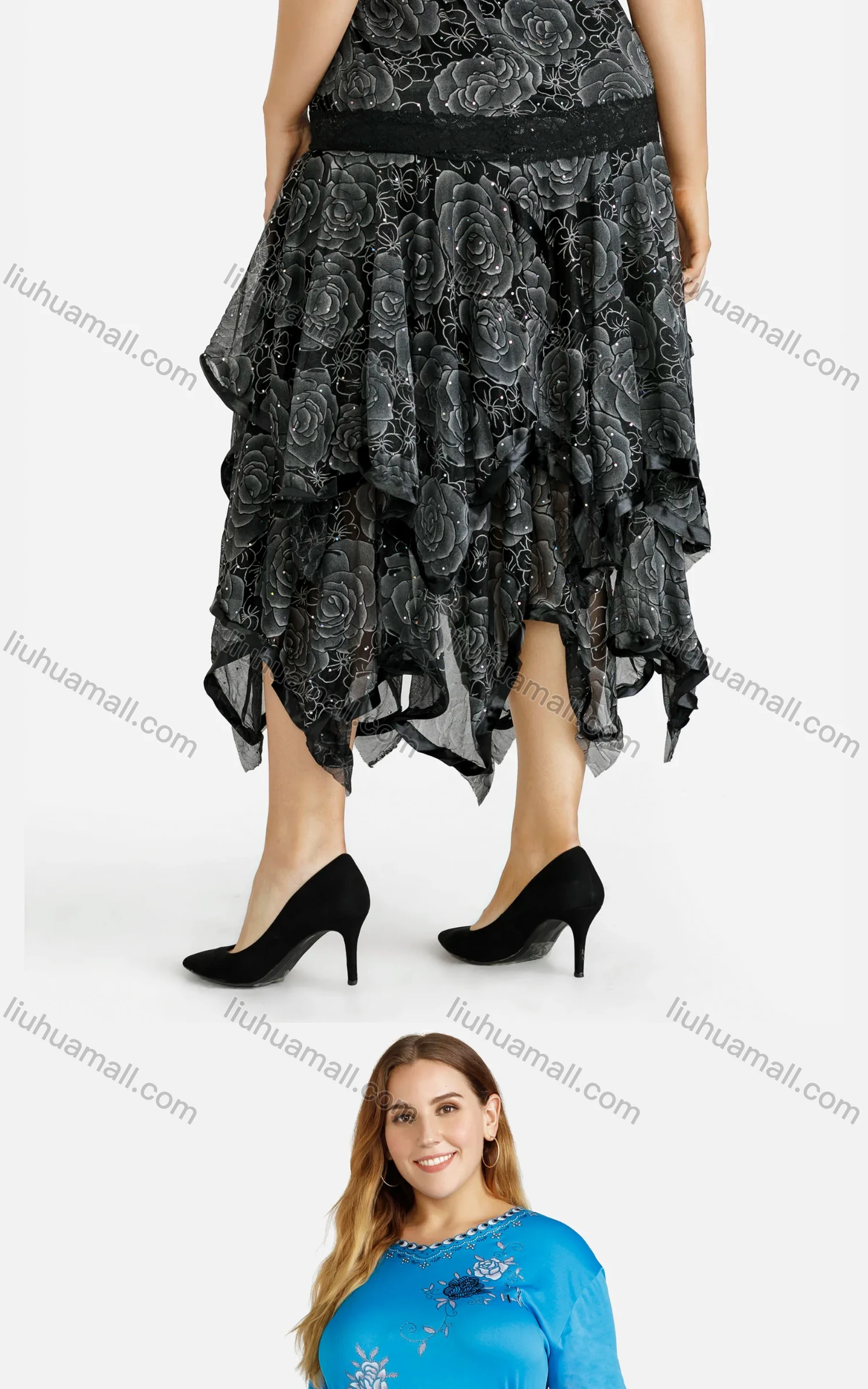 Wholesale Women's Hanky Hem Floral Print Elastic High Waist Maxi Skirt - Liuhuamall