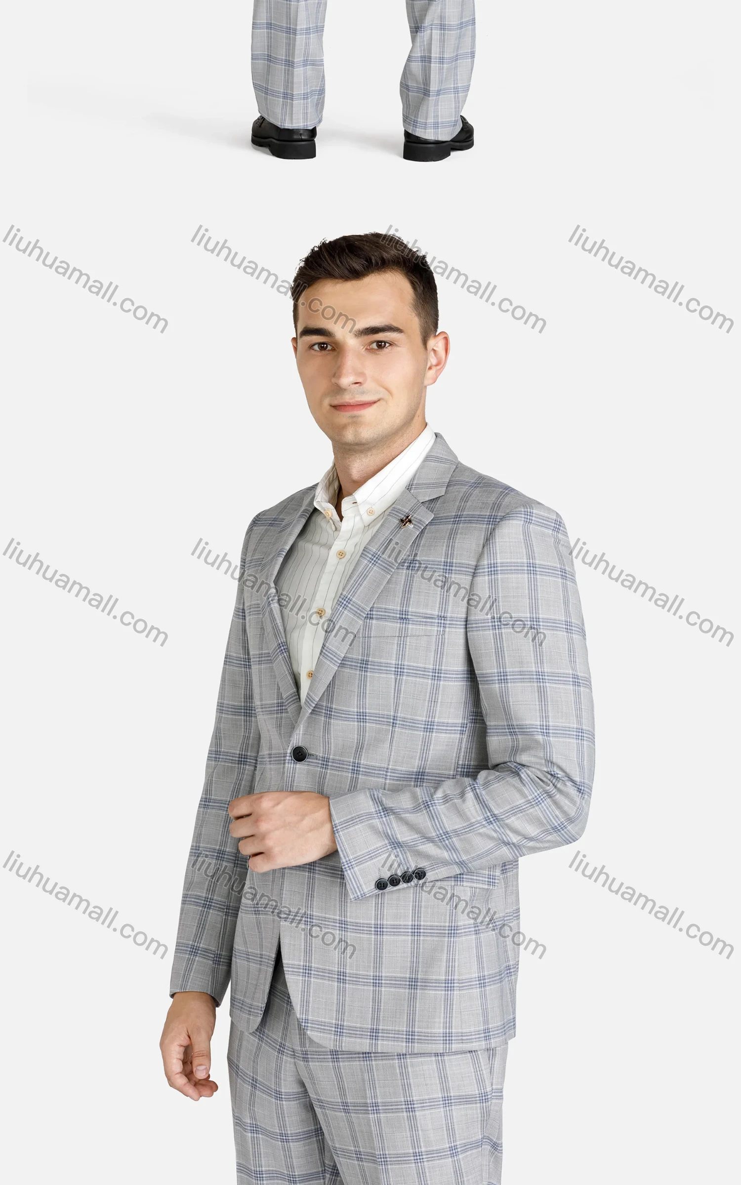 Wholesale Men's Formal Plaid Slim Fit Single Breasted Pockets Blazer & Trousers 2-Piece Suit Set - Liuhuamall