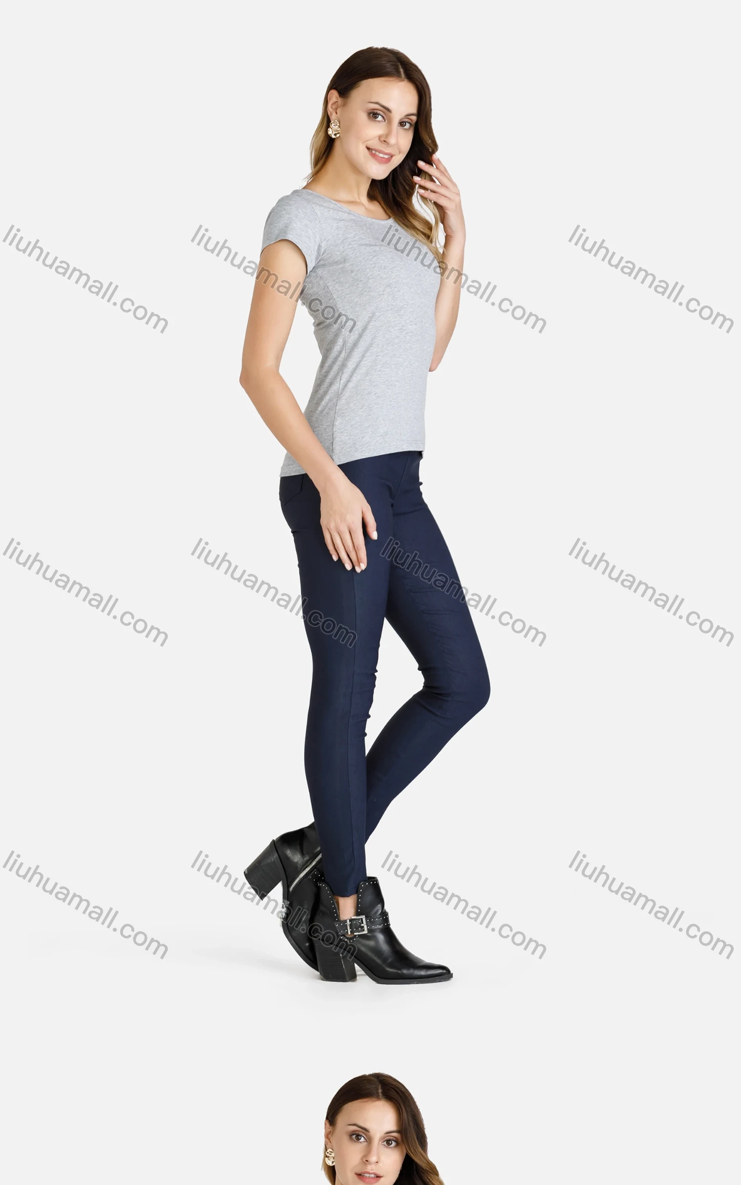 Wholesale Women's Summer Round Neck Tee&Stretch Skinny Pants Set - Liuhuamall