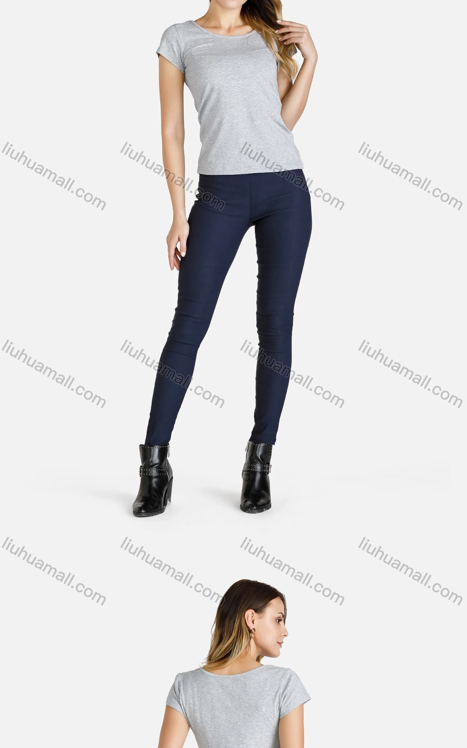 Wholesale Women's Summer Round Neck Tee&Stretch Skinny Pants Set - Liuhuamall