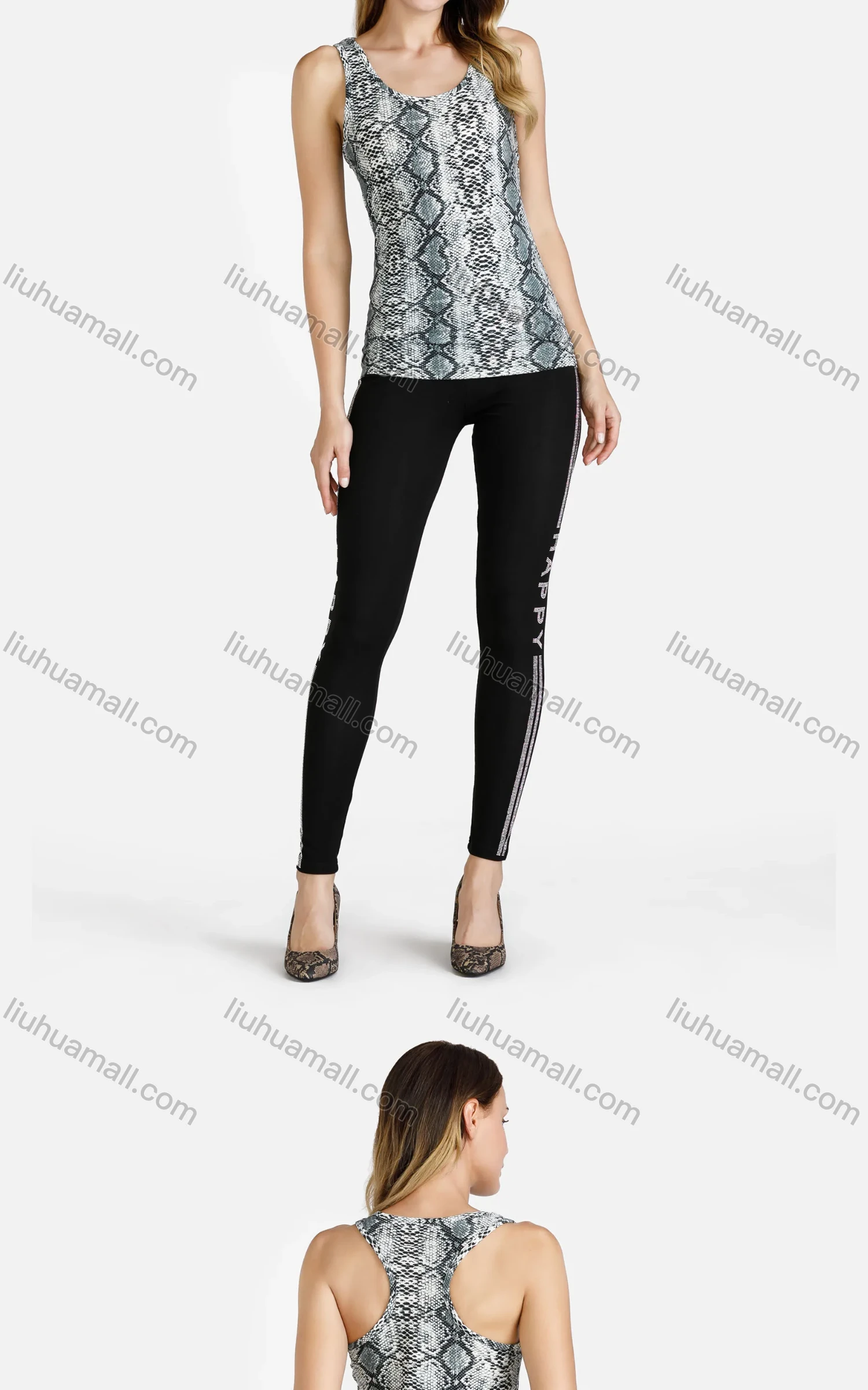 Wholesale Women's Summer Allover Sequin Tank Top&Skinny Pants Set - Liuhuamall
