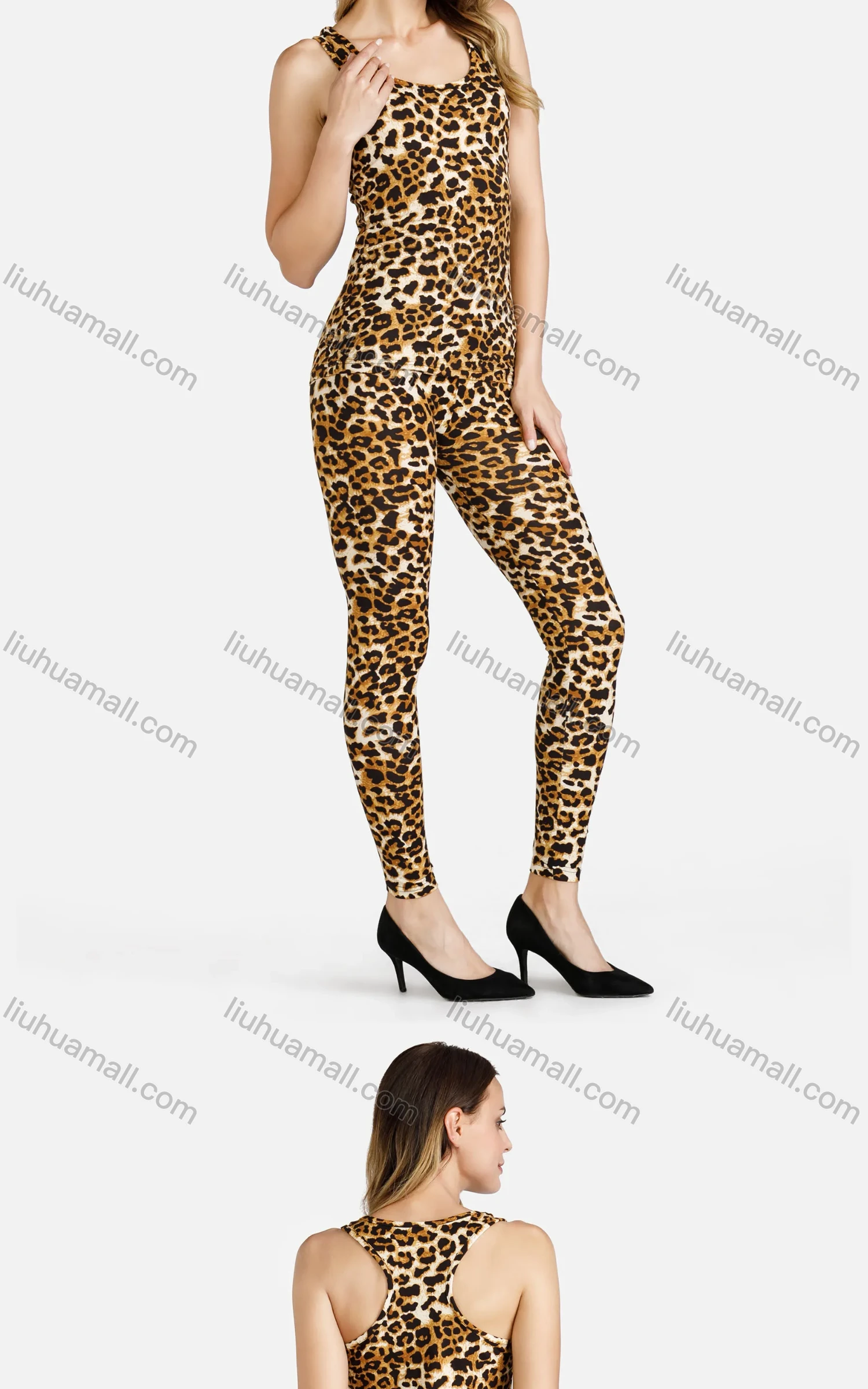 Wholesale Women's Summer Race Back Tank Top&Skinny Pants Leopard Set - Liuhuamall
