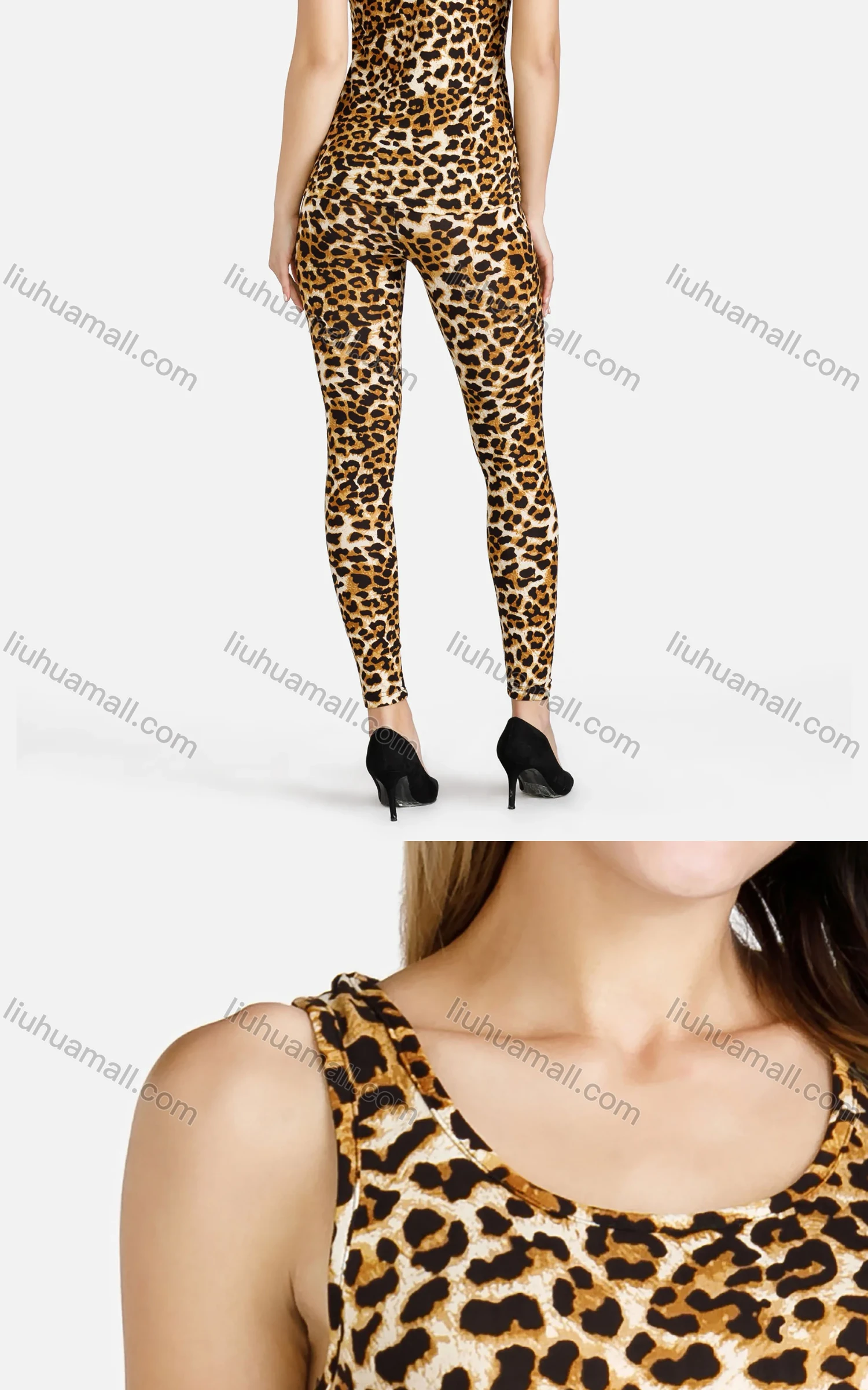 Wholesale Women's Summer Race Back Tank Top&Skinny Pants Leopard Set - Liuhuamall