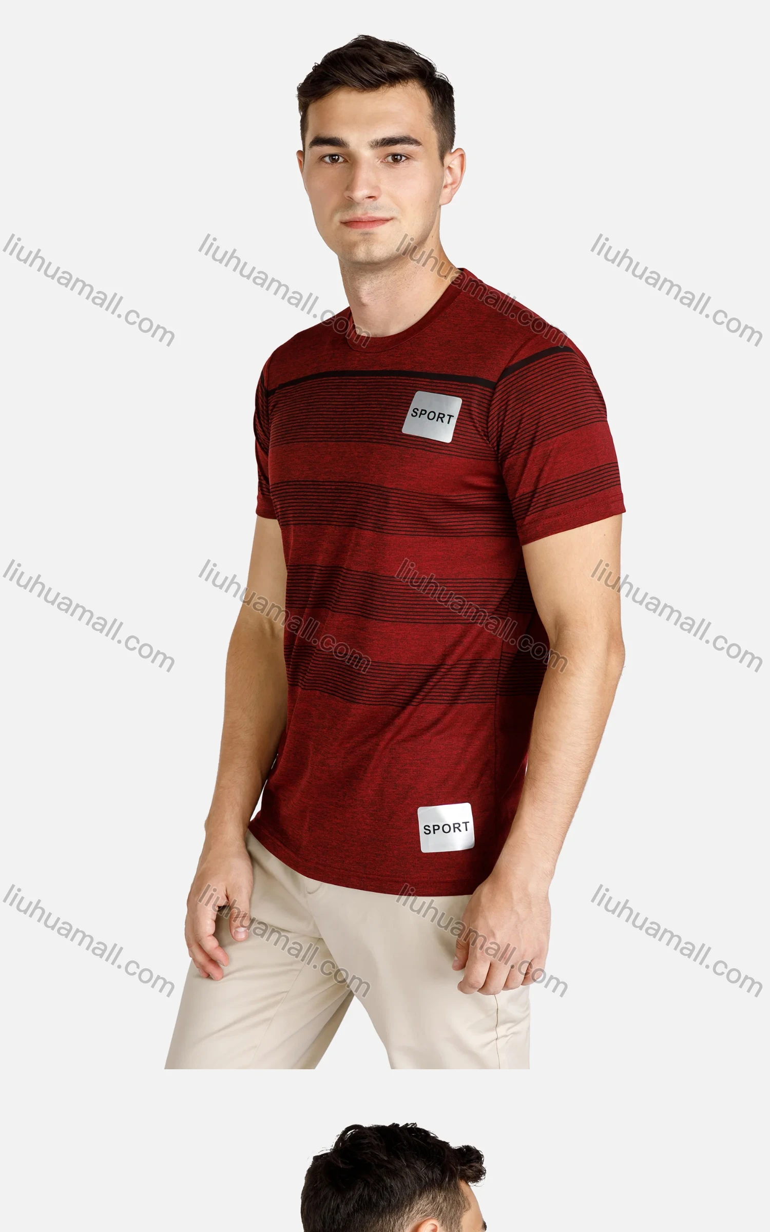 Wholesale Men's Sporty Round Neck Short Sleeve Slim Fit Striped Quick Dry Tee - Liuhuamall