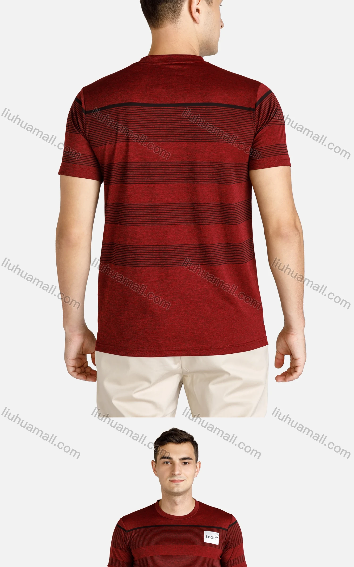 Wholesale Men's Sporty Round Neck Short Sleeve Slim Fit Striped Quick Dry Tee - Liuhuamall