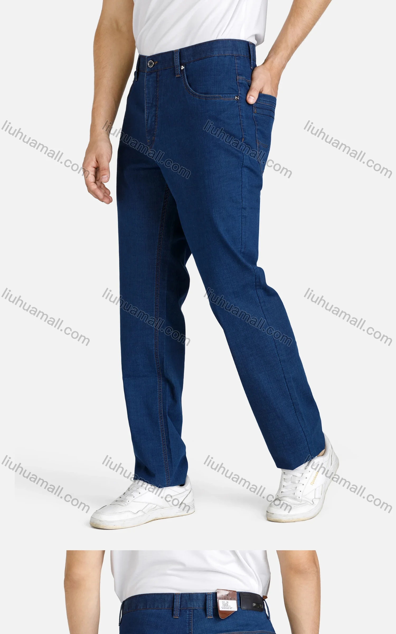 Wholesale Men's Casual Straight Leg Zipper Fly Multiple Pockets Plain Jeans - Liuhuamall