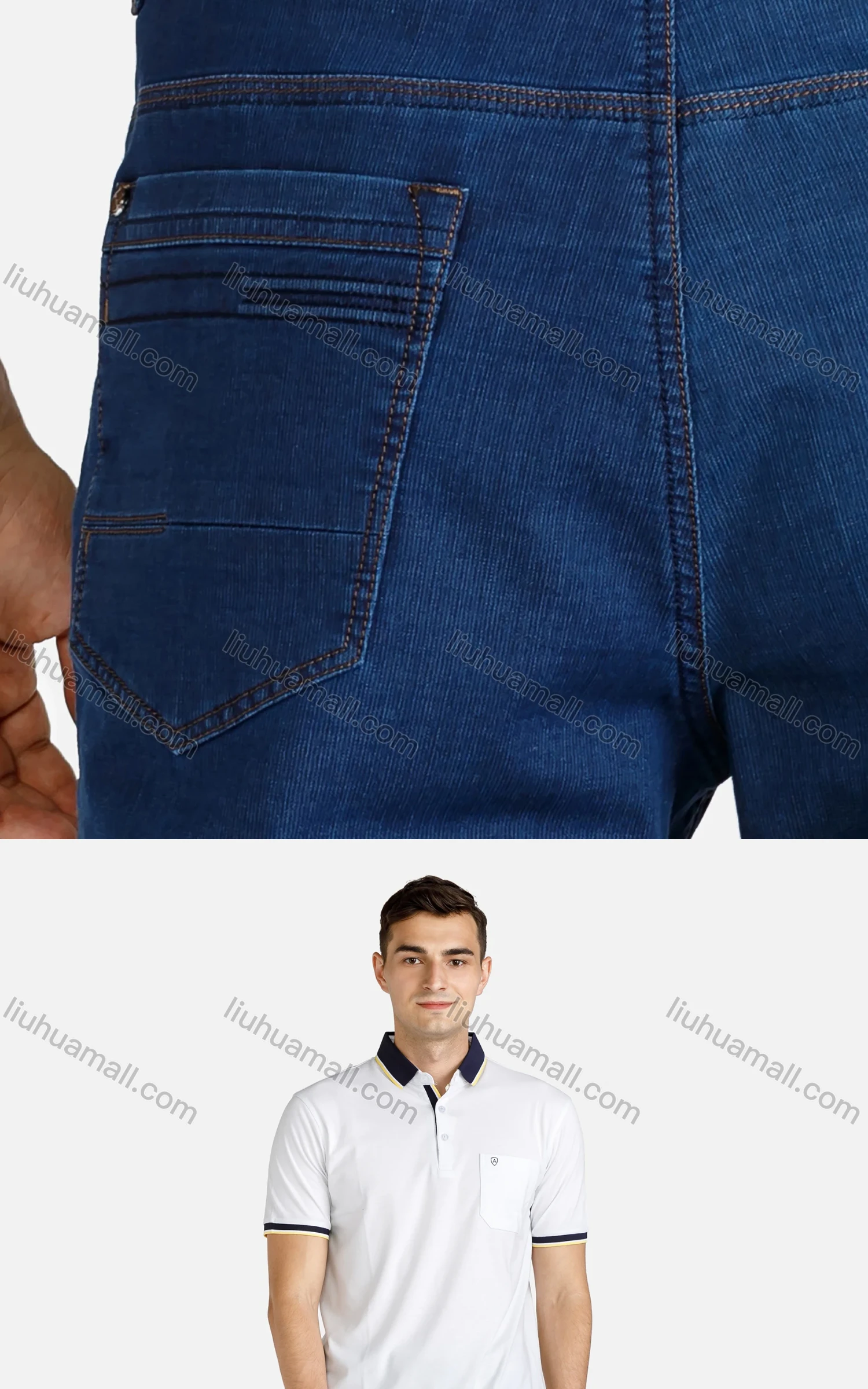 Wholesale Men's Casual Straight Leg Zipper Fly Multiple Pockets Plain Jeans - Liuhuamall