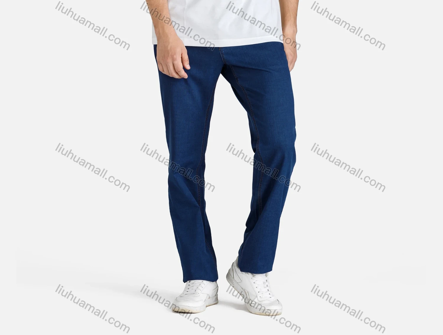 Wholesale Men's Casual Straight Leg Zipper Fly Multiple Pockets Plain Jeans - Liuhuamall