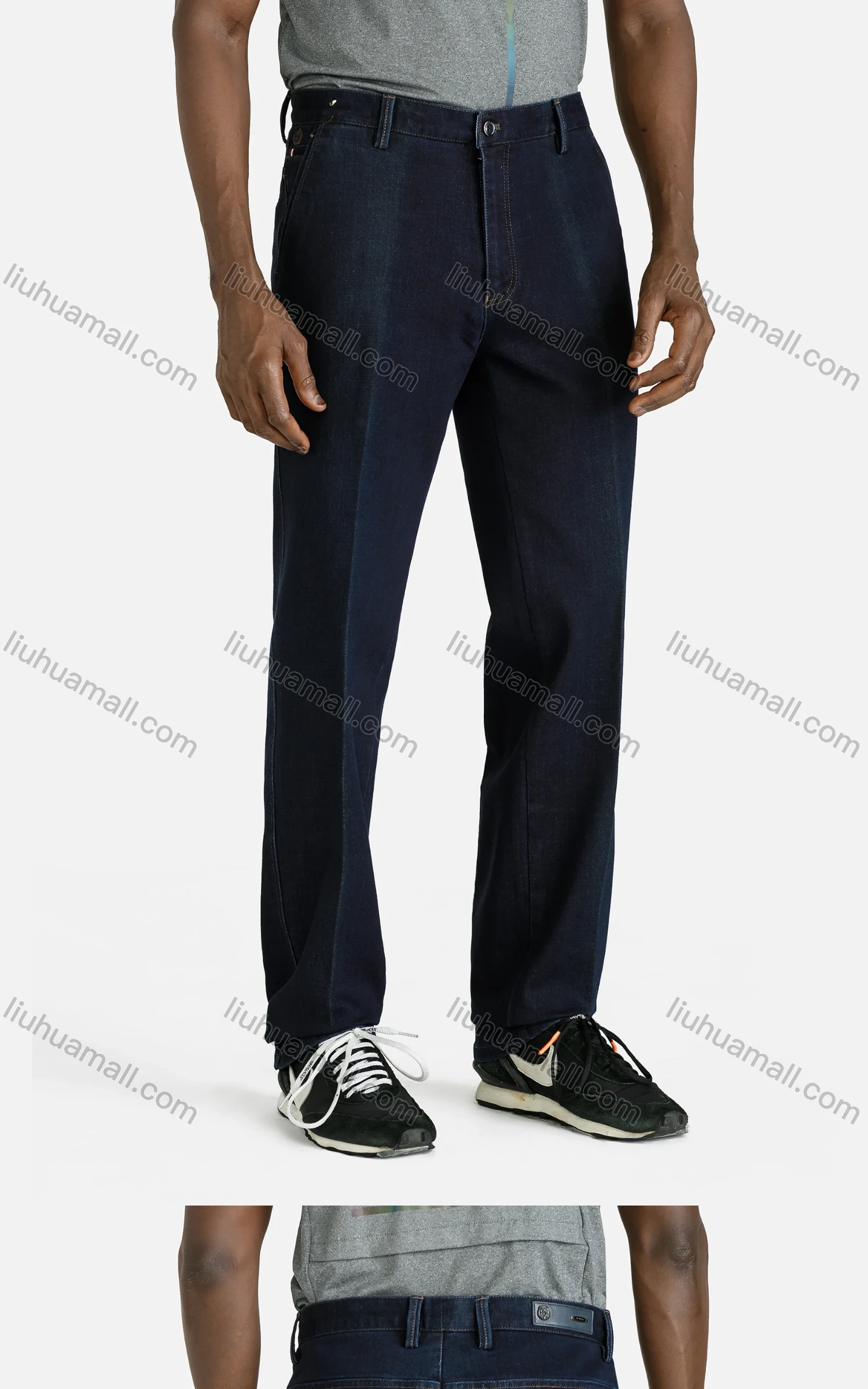 Wholesale Men's Casual Straight Leg Zipper Fly Pockets Plain Jeans - Liuhuamall