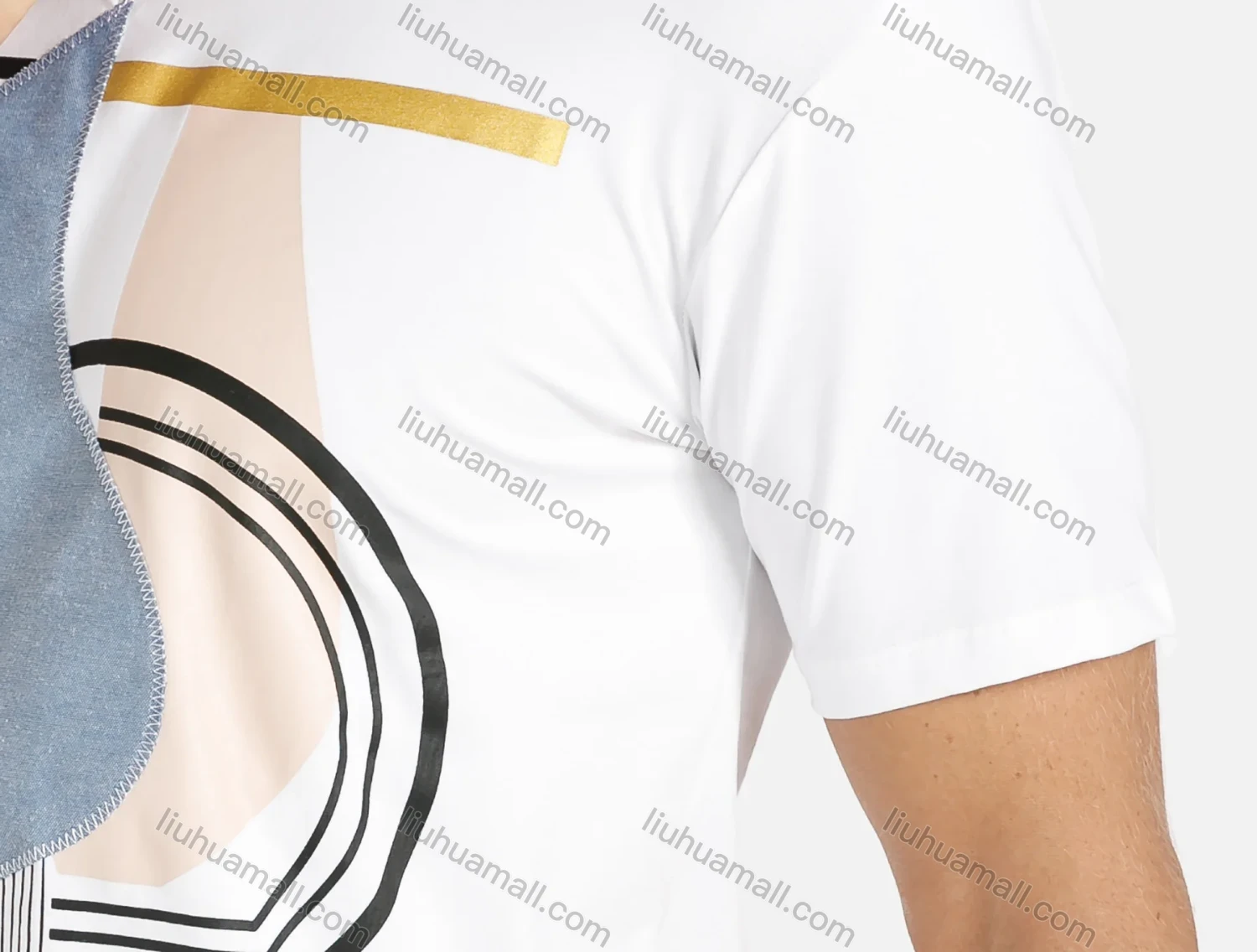 Wholesale Men's Casual Round Neck Geometric Splicing Short Sleeve Tee - Liuhuamall