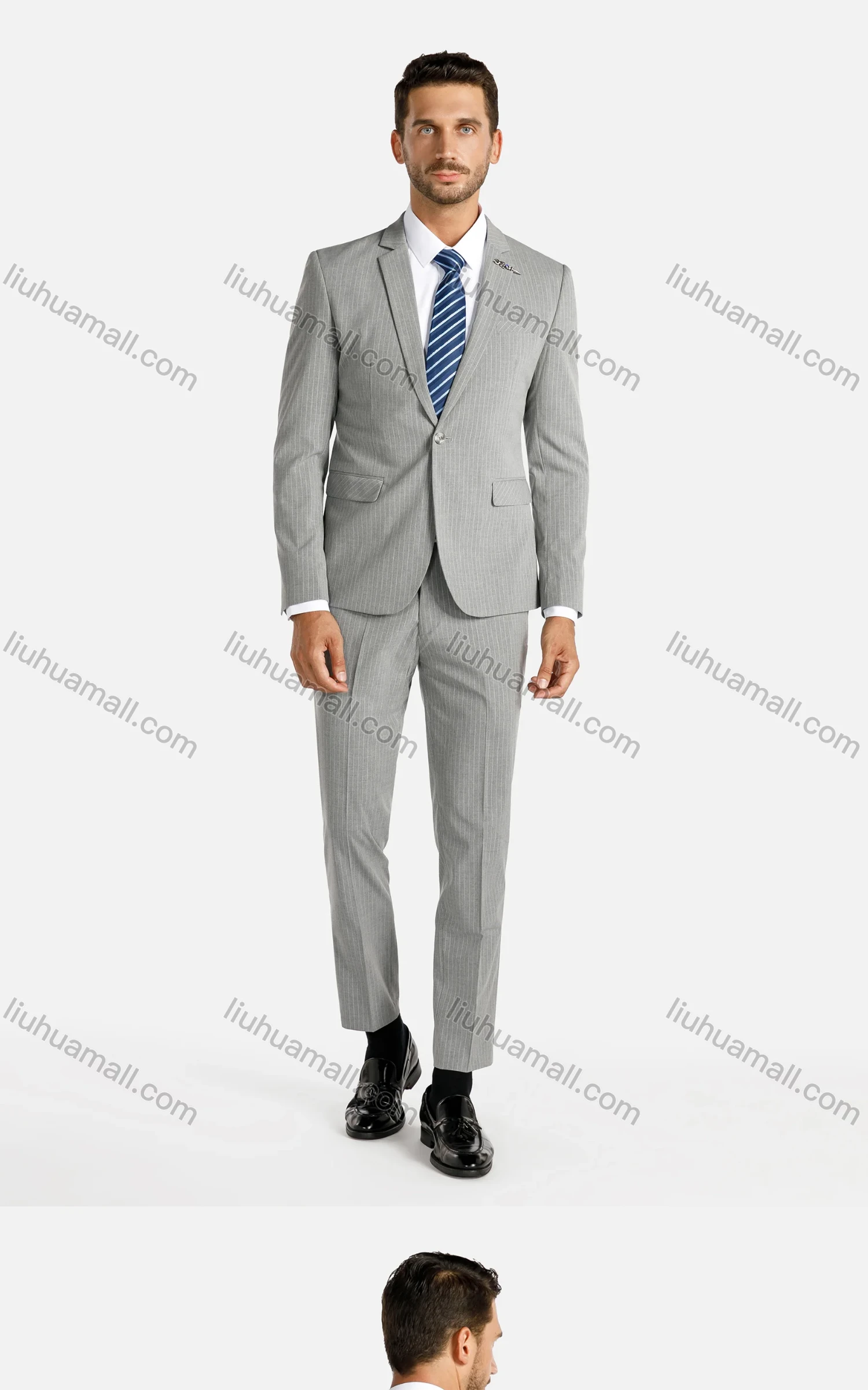 Wholesale Men's Striped Lapel Collar Blazer&Pants Slim Fit Suit Set - Liuhuamall