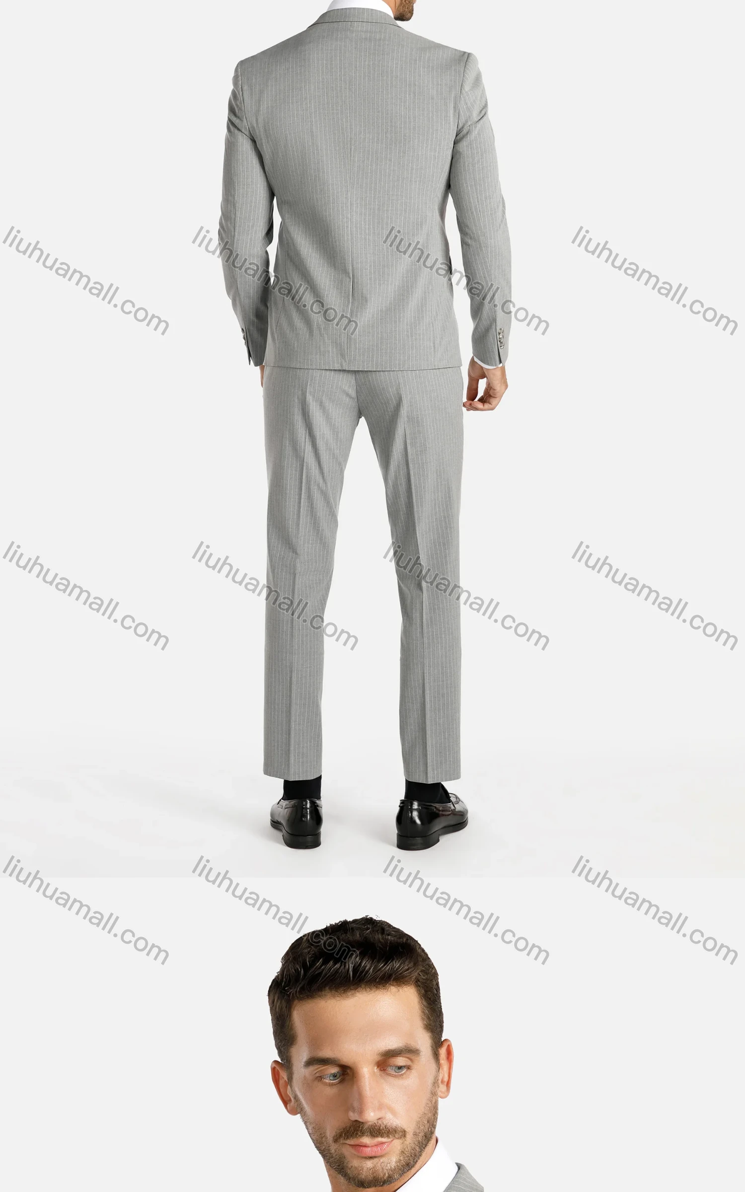 Wholesale Men's Striped Lapel Collar Blazer&Pants Slim Fit Suit Set - Liuhuamall