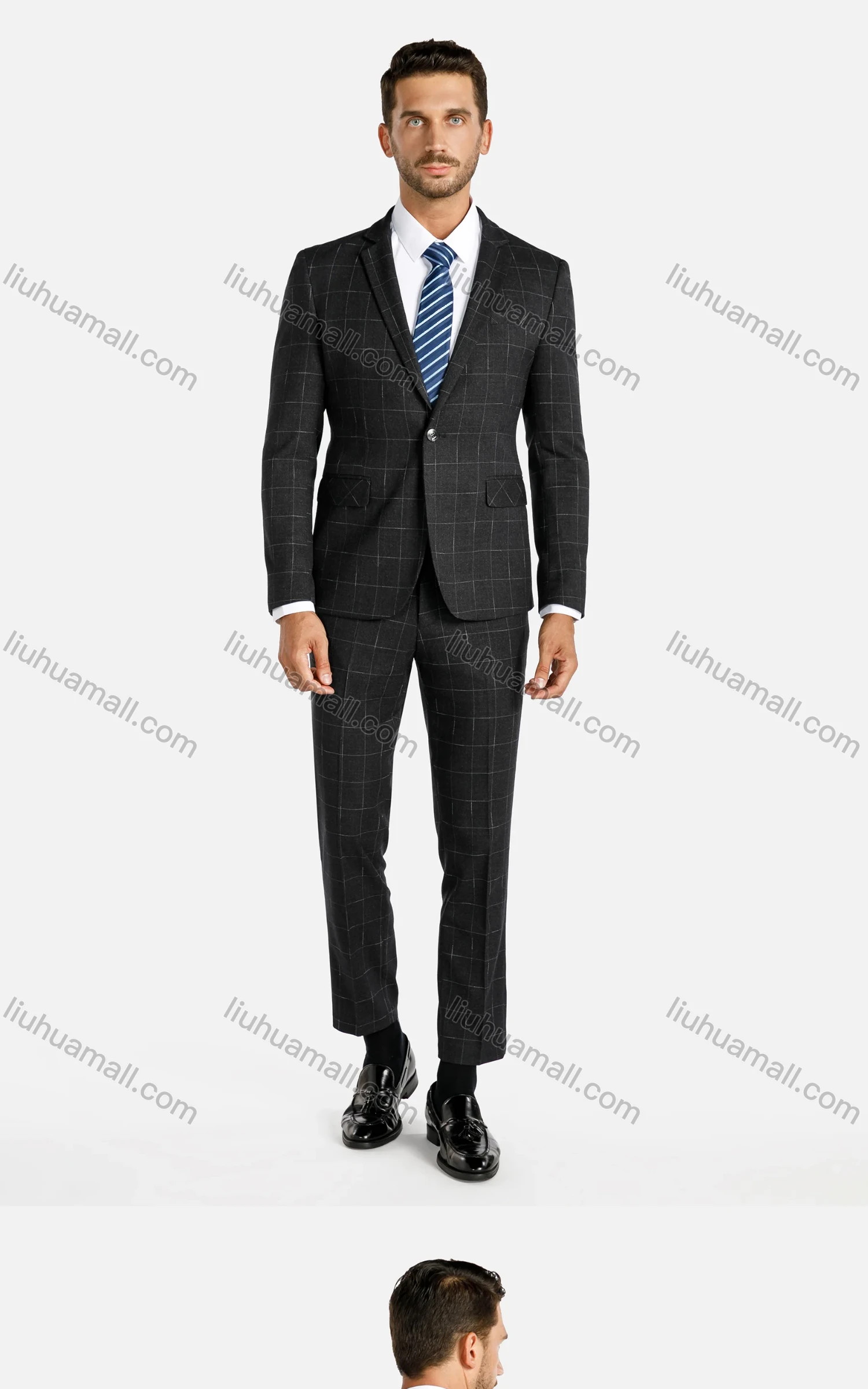 Wholesale Men's Plaid One Button Lapel Blazer&Pants 2-Piece Suit Set - Liuhuamall