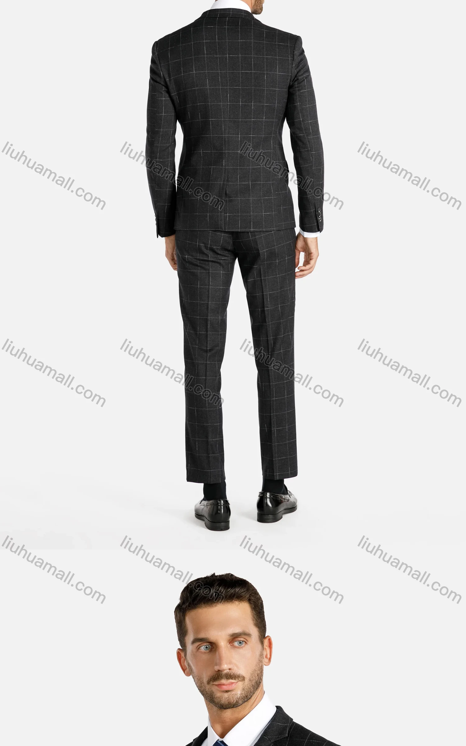 Wholesale Men's Plaid One Button Lapel Blazer&Pants 2-Piece Suit Set - Liuhuamall