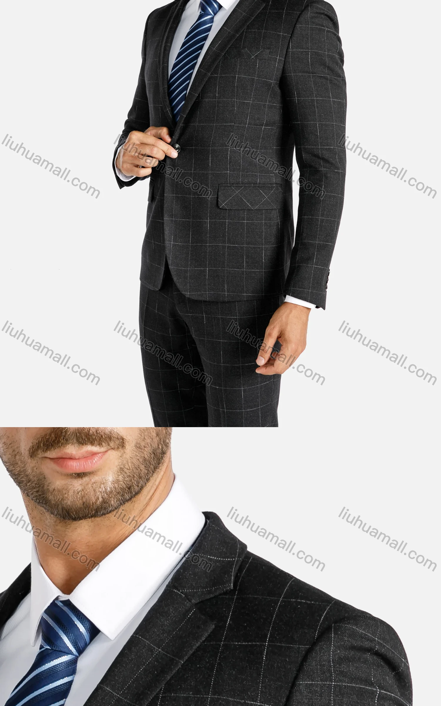 Wholesale Men's Plaid One Button Lapel Blazer&Pants 2-Piece Suit Set - Liuhuamall