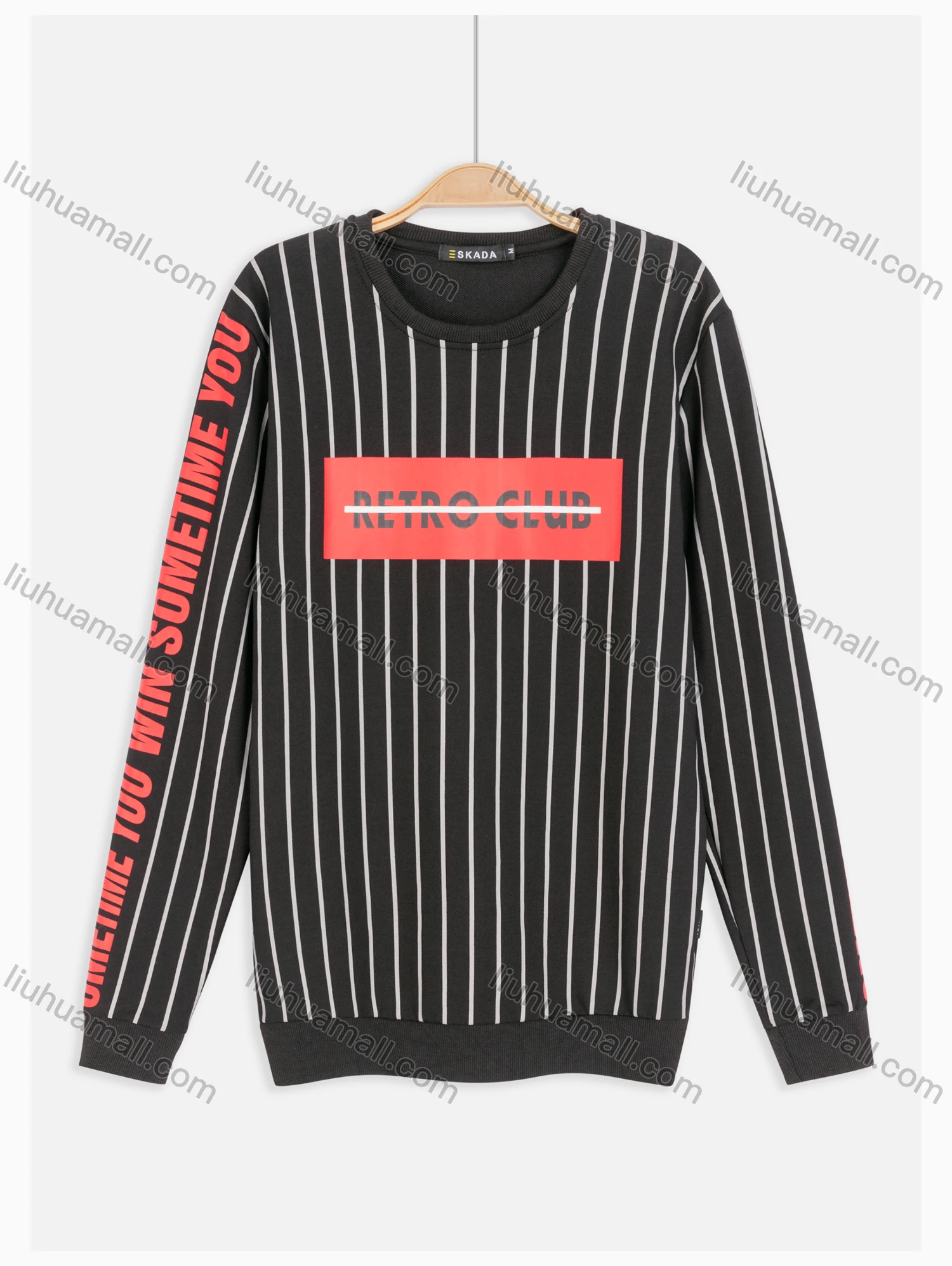 Wholesale Men's Striped Letter Print Round Neck Casual Pullover Sweatshirt E2047# - Liuhuamall
