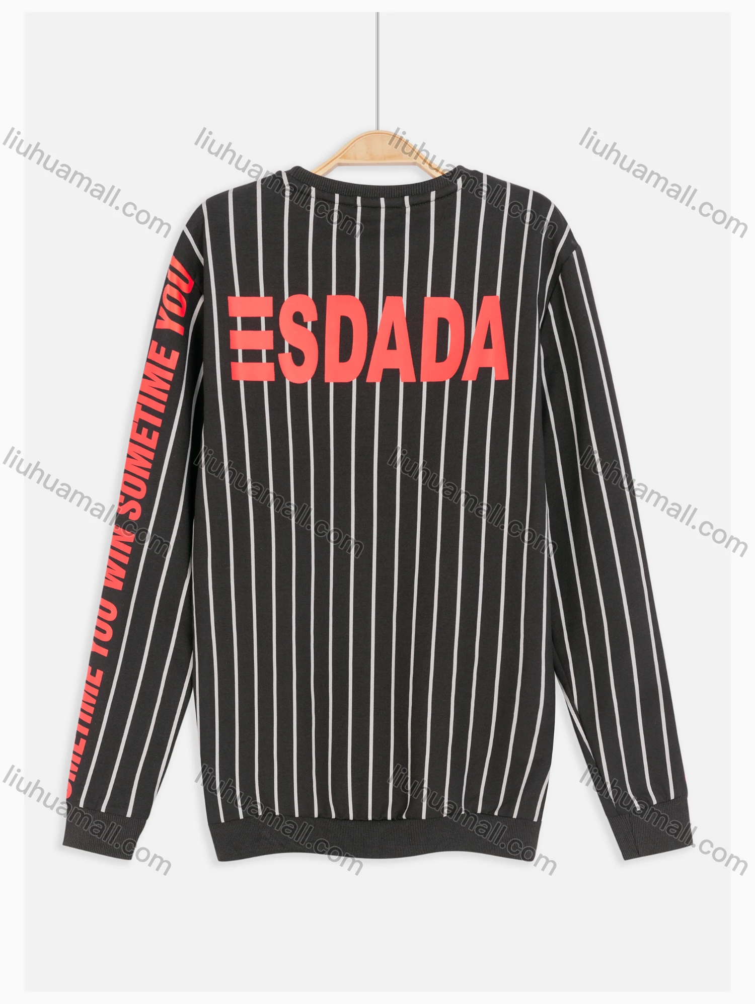 Wholesale Men's Striped Letter Print Round Neck Casual Pullover Sweatshirt E2047# - Liuhuamall