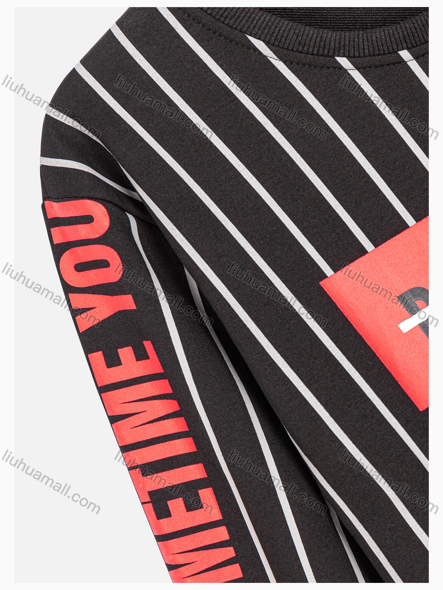 Wholesale Men's Striped Letter Print Round Neck Casual Pullover Sweatshirt E2047# - Liuhuamall
